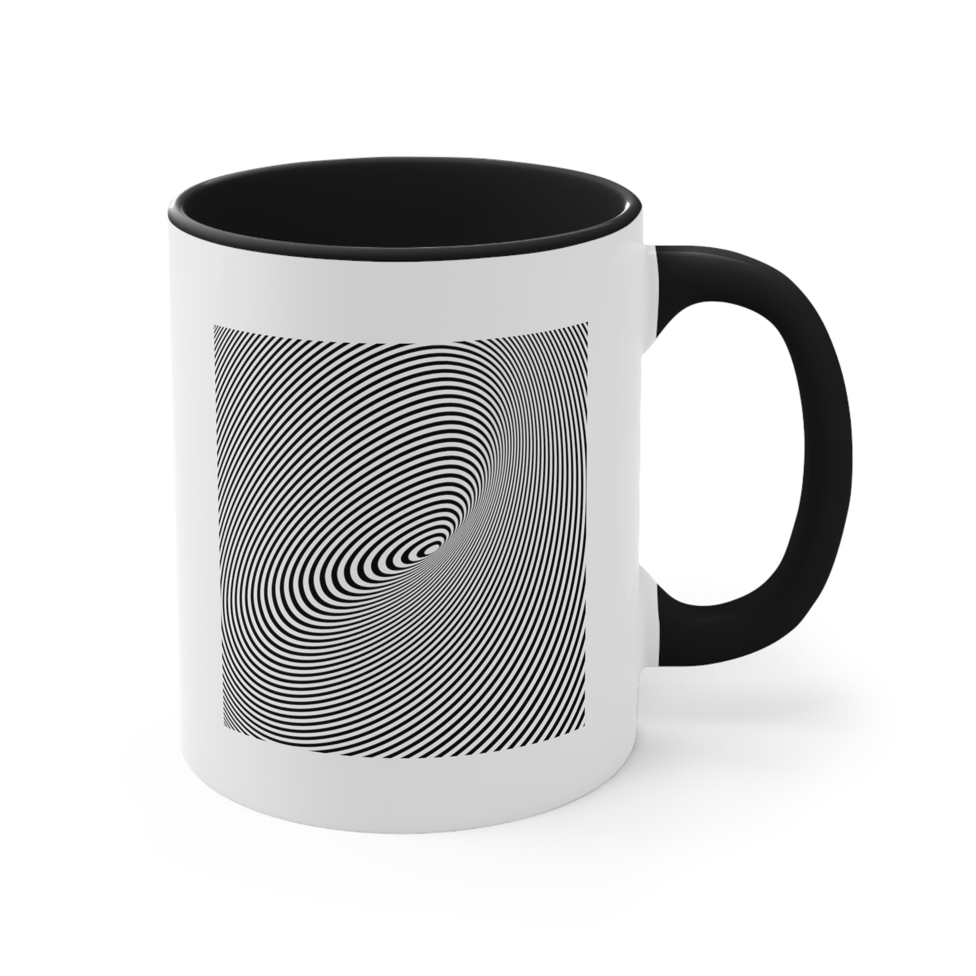 Spiral Illusion Coffee Mug - Double Sided Black Accennt White Ceramic 11oz by TheGlassyLass.com