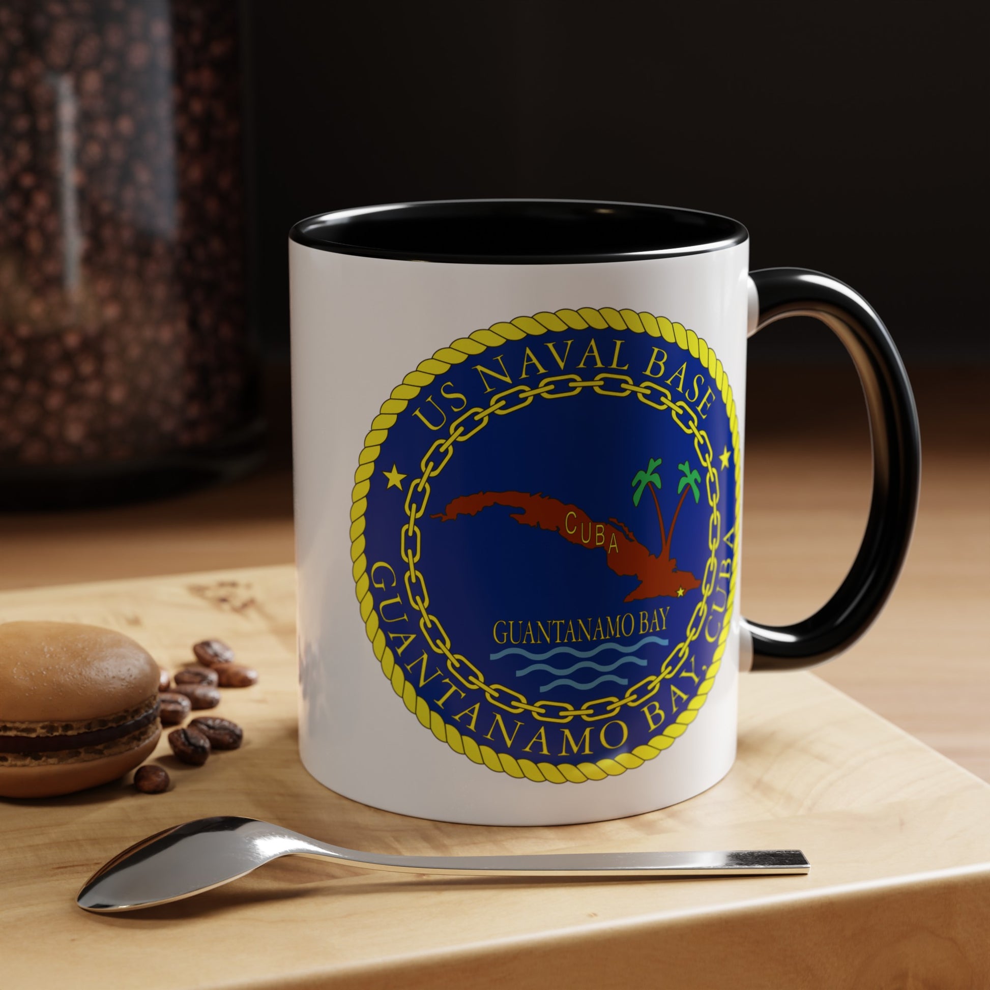 US Naval Base Guantanamo Bay Cuba Seal Coffee Mug - Double Sided Black Accent Ceramic 11oz - by TheGlassyLass.com