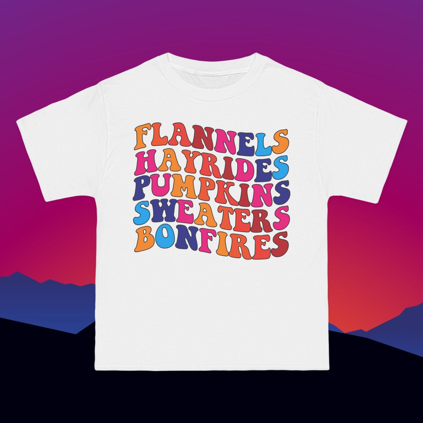 Flannels Hayrides Pumpkins Sweaters Bonfires T-Shirt: (Hanes Beefy-T 100% Preshrunk Cotton Custom Printed by TheGlassyLass.com