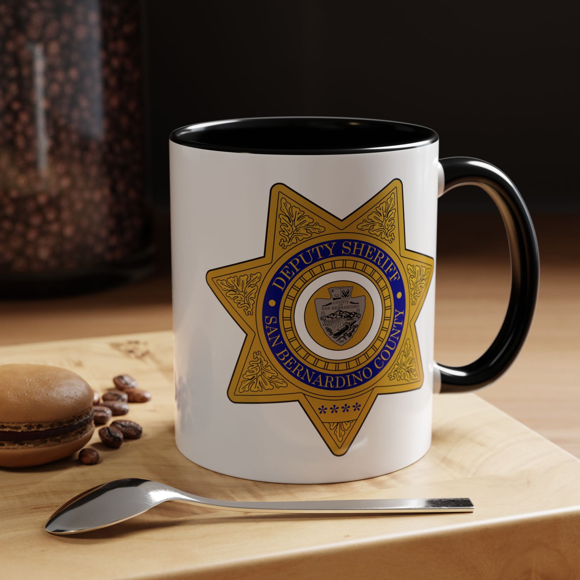 San Bernardino County Deputy Sheriff Coffee Mug - Double Sided Black Accent White Ceramic 11oz by TheGlassyLass.com