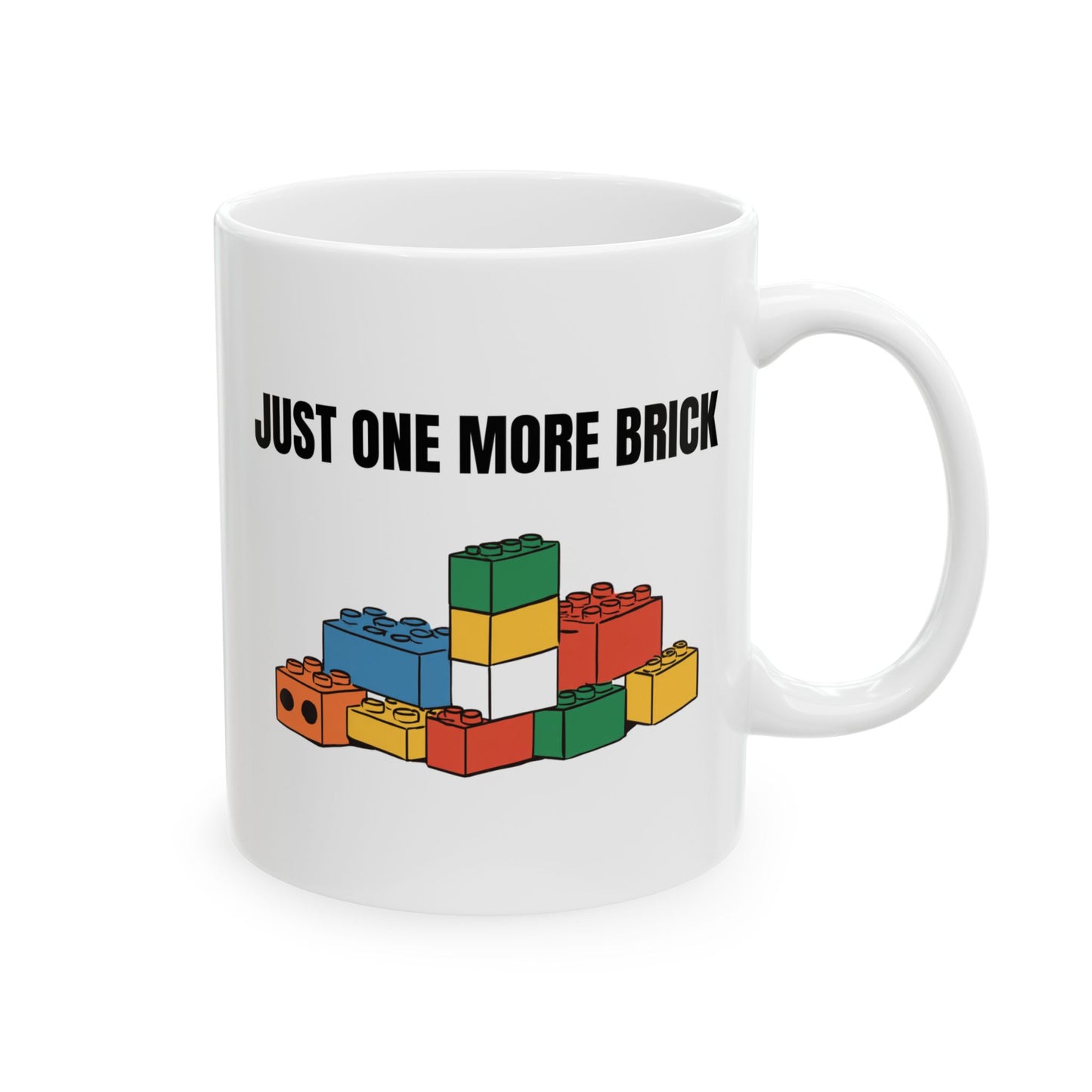 LEGO Just One More Brick Coffee Mug - Double Sided White Ceramic 11oz by TheGlassyLass.com