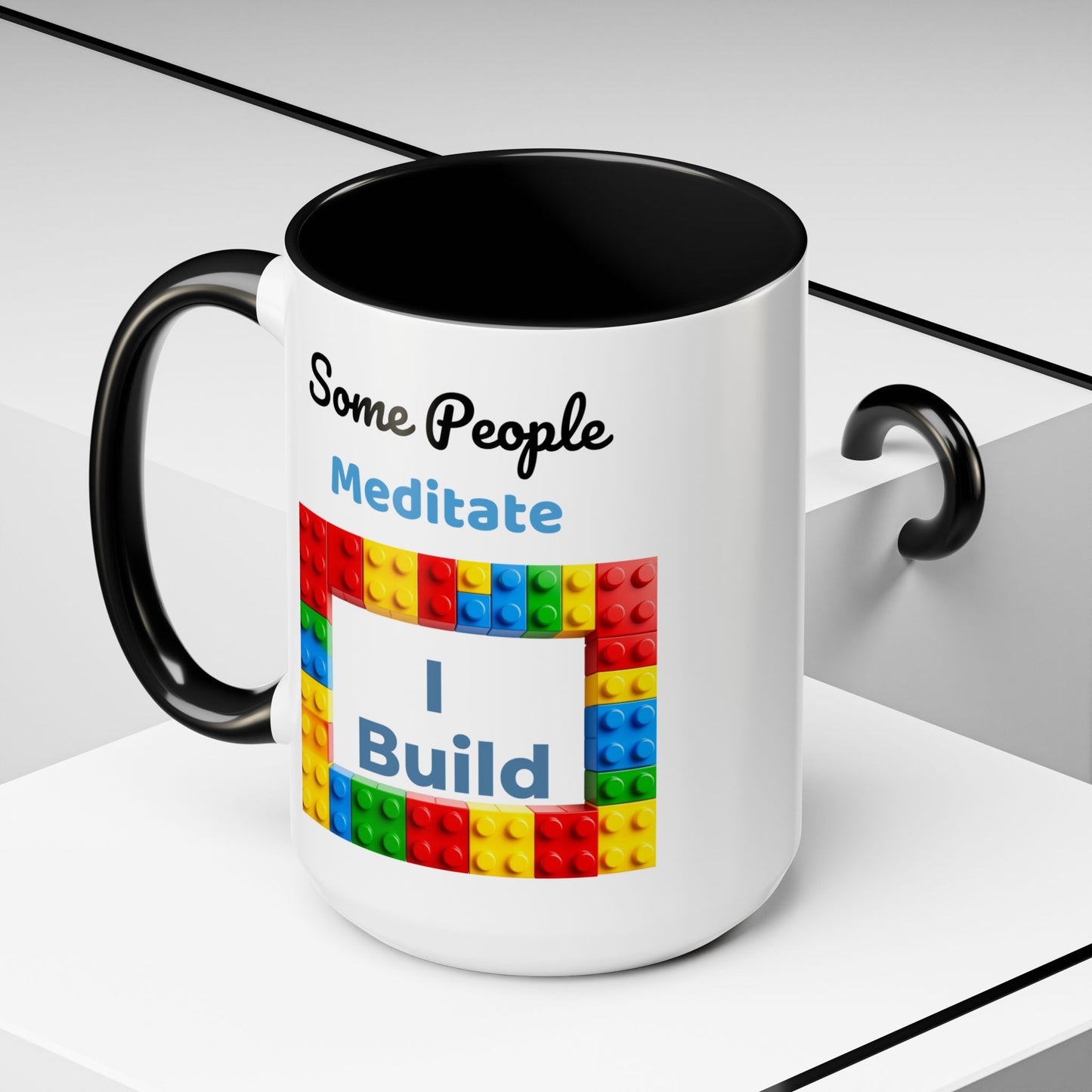 LEGO Build Coffee Mug - Double Sided Black Accent White Ceramic 15oz by TheGlassyLass.com