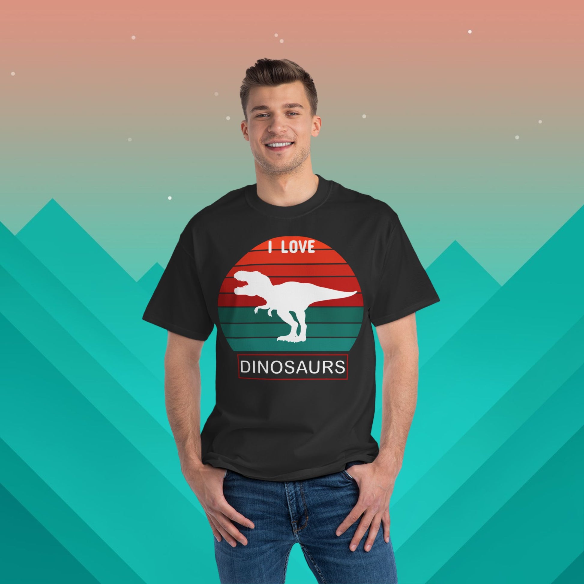 I Love Dinosaurs T-Shirt: (Hanes Beefy-T 100% Preshrunk Cotton Custom Printed by TheGlassyLass.com