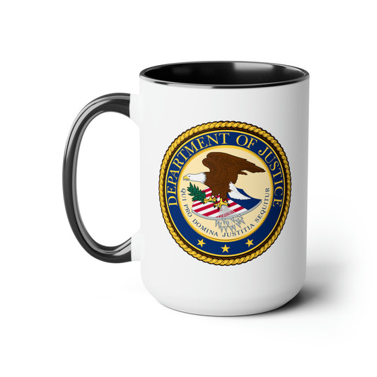 Department of Justice Coffee Mug - Double Sided Black Accent White Ceramic 15oz by TheGlassyLass