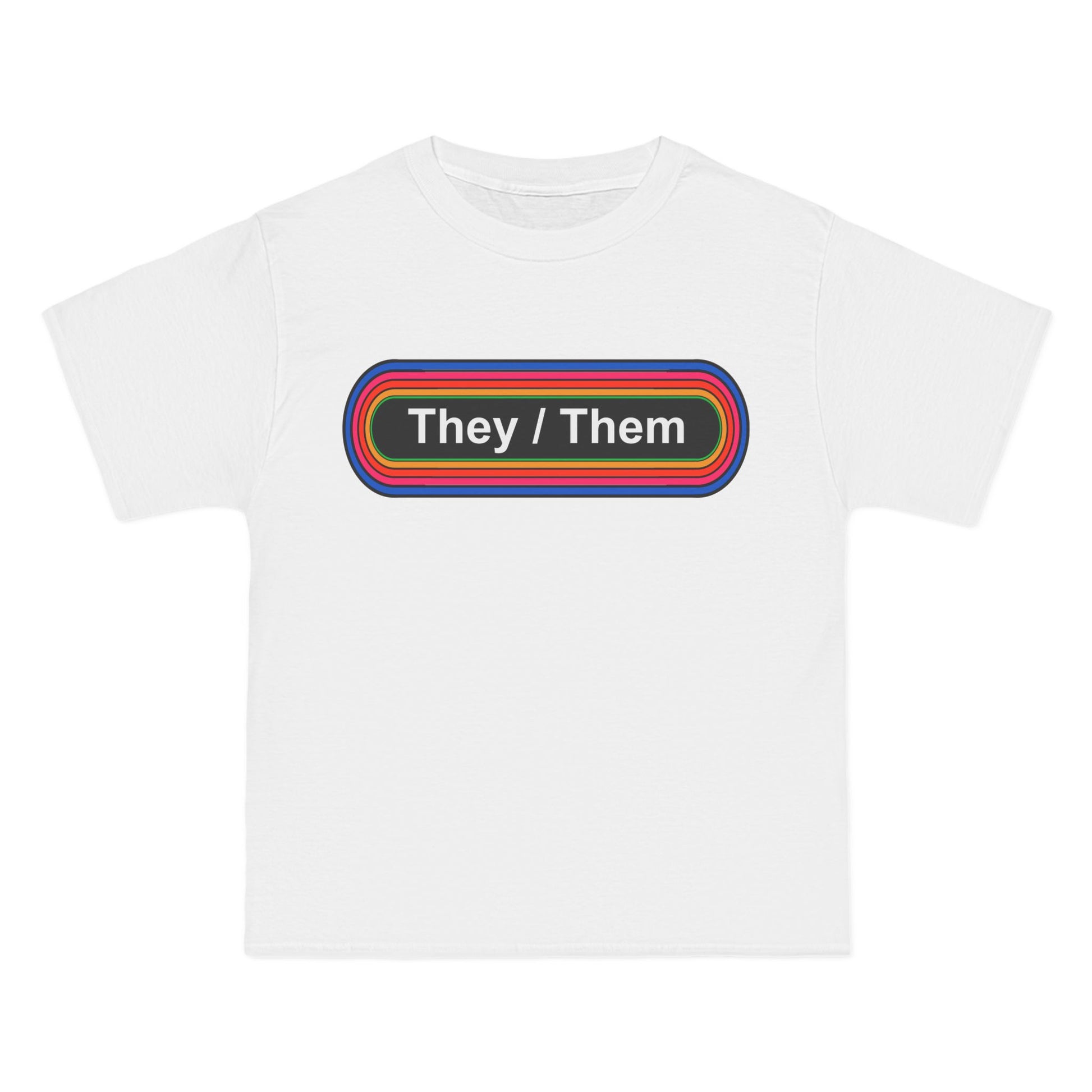 They / Them Pronouns T-Shirt: (Hanes Beefy-T 100% Preshrunk Cotton Custom Printed by TheGlassyLass.com