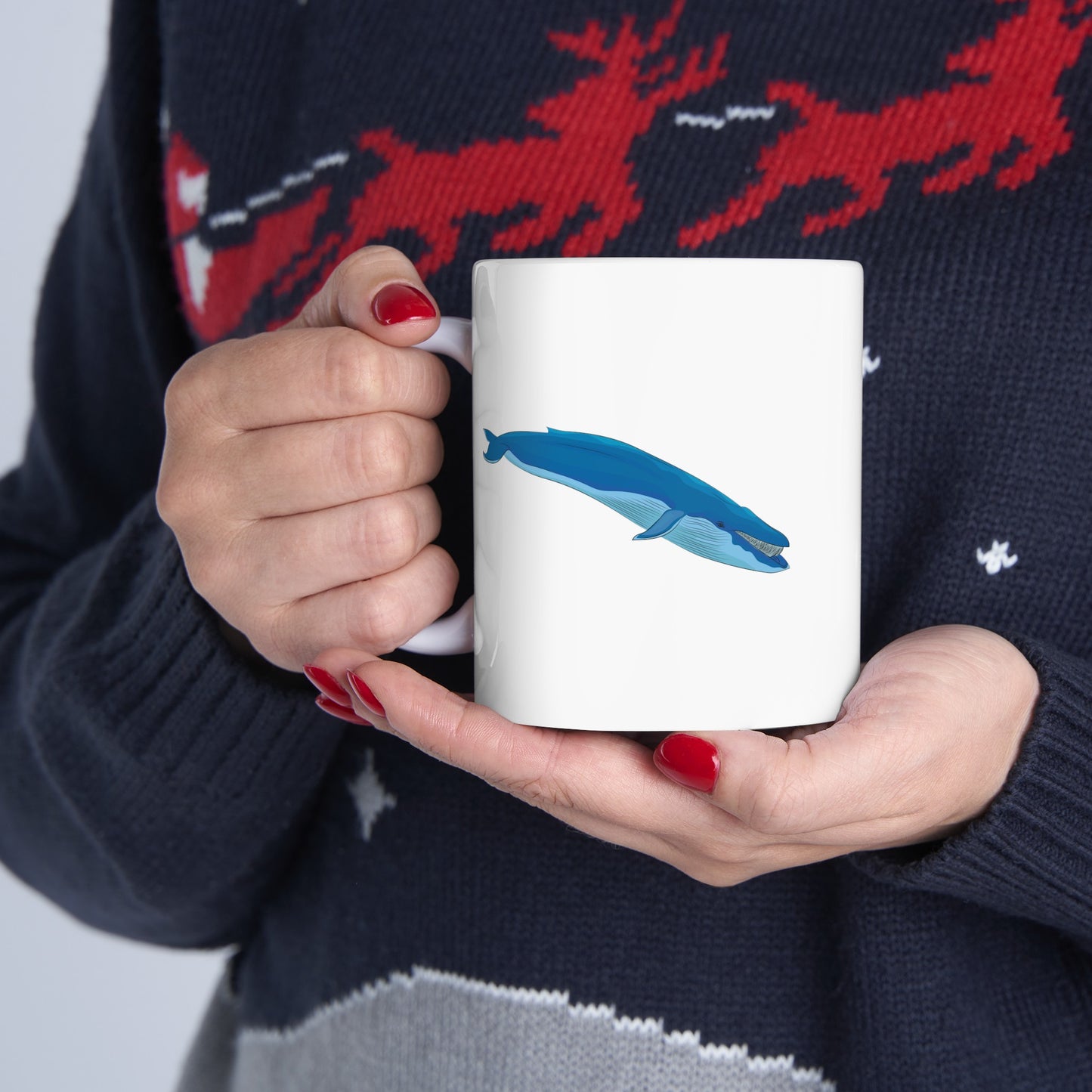 Blue Whale Coffee Mug - Double Sided White Ceramic 11oz by TheGlassyLass.com