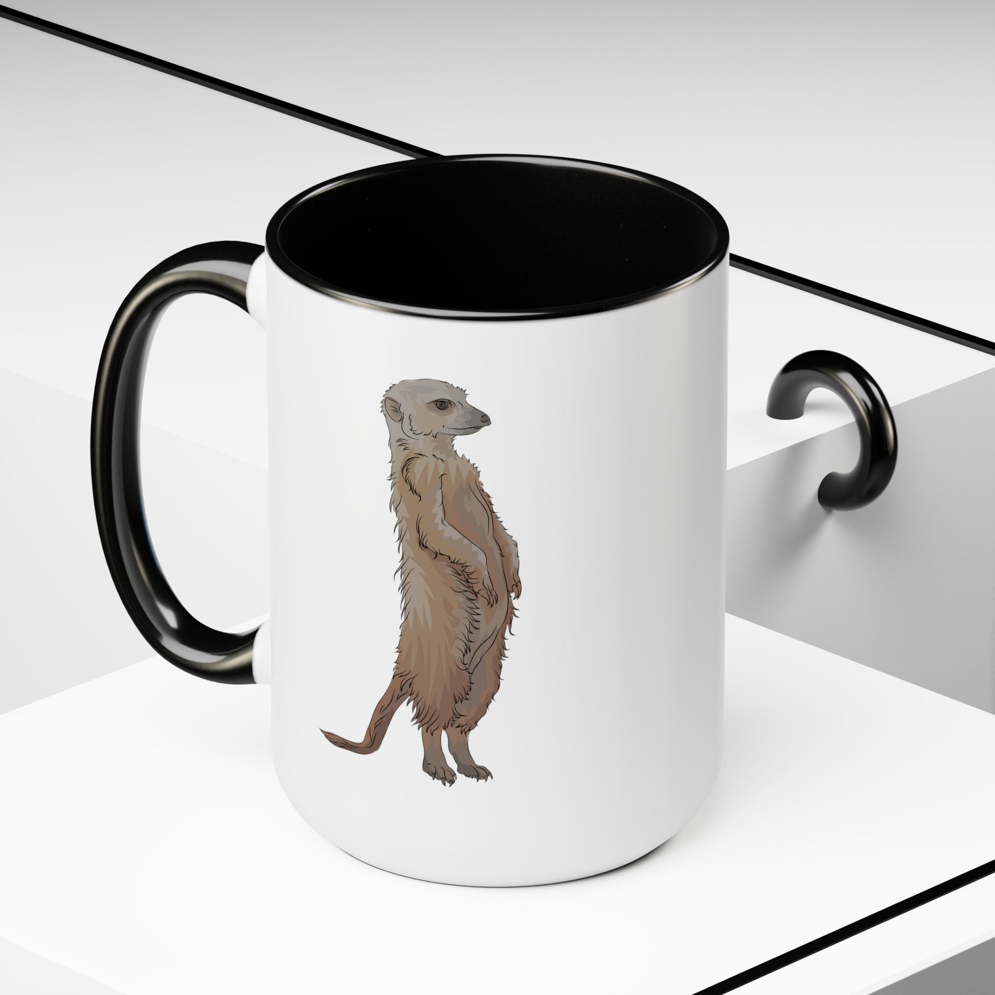 Meerkat Coffee Mugs - Double Sided Black Accent White Ceramic 15oz by TheGlassyLass.com