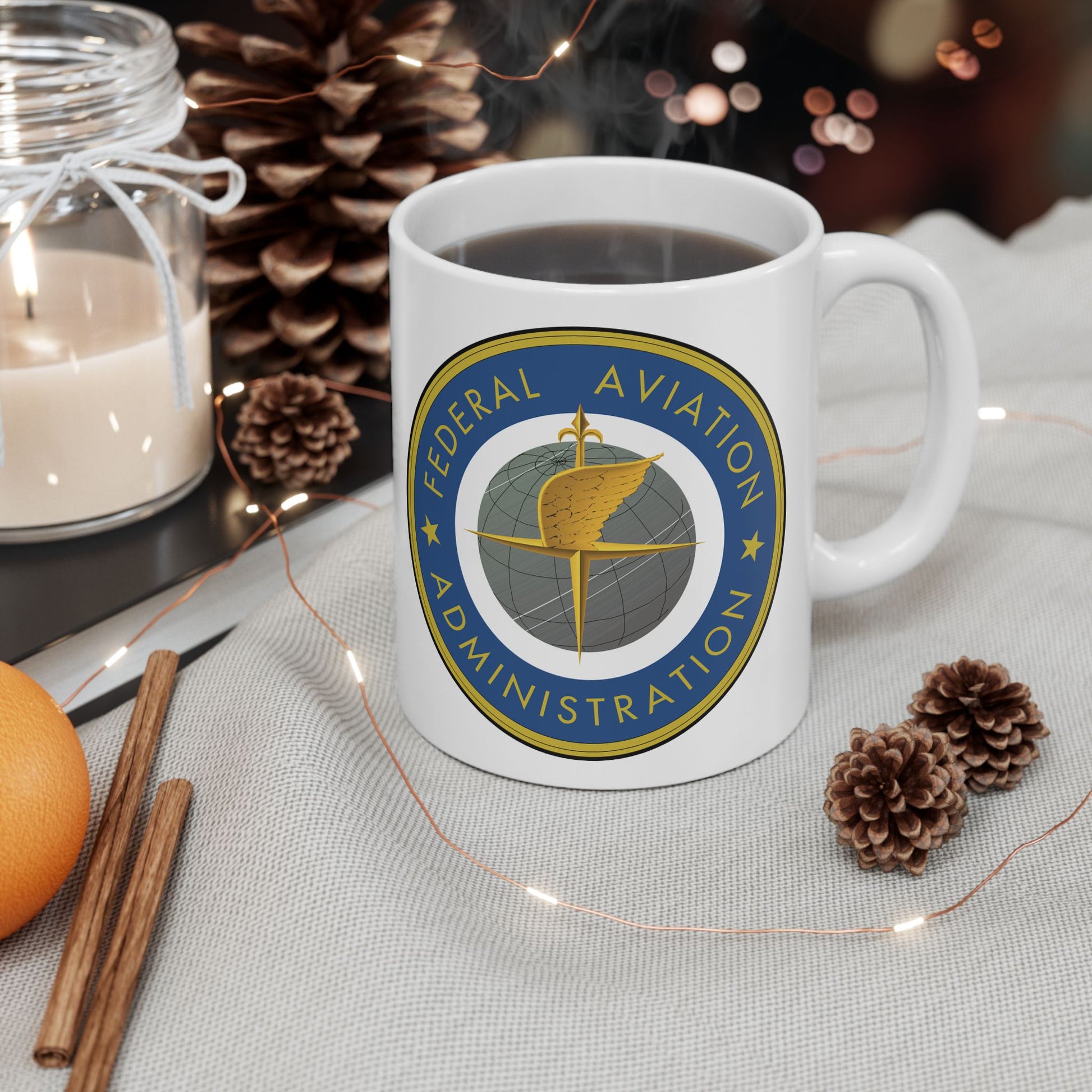 Federal Aviation Administration (FAA) Coffee Mug - Double Sided Print, White Ceramic, 11oz by TheGlassyLass.com