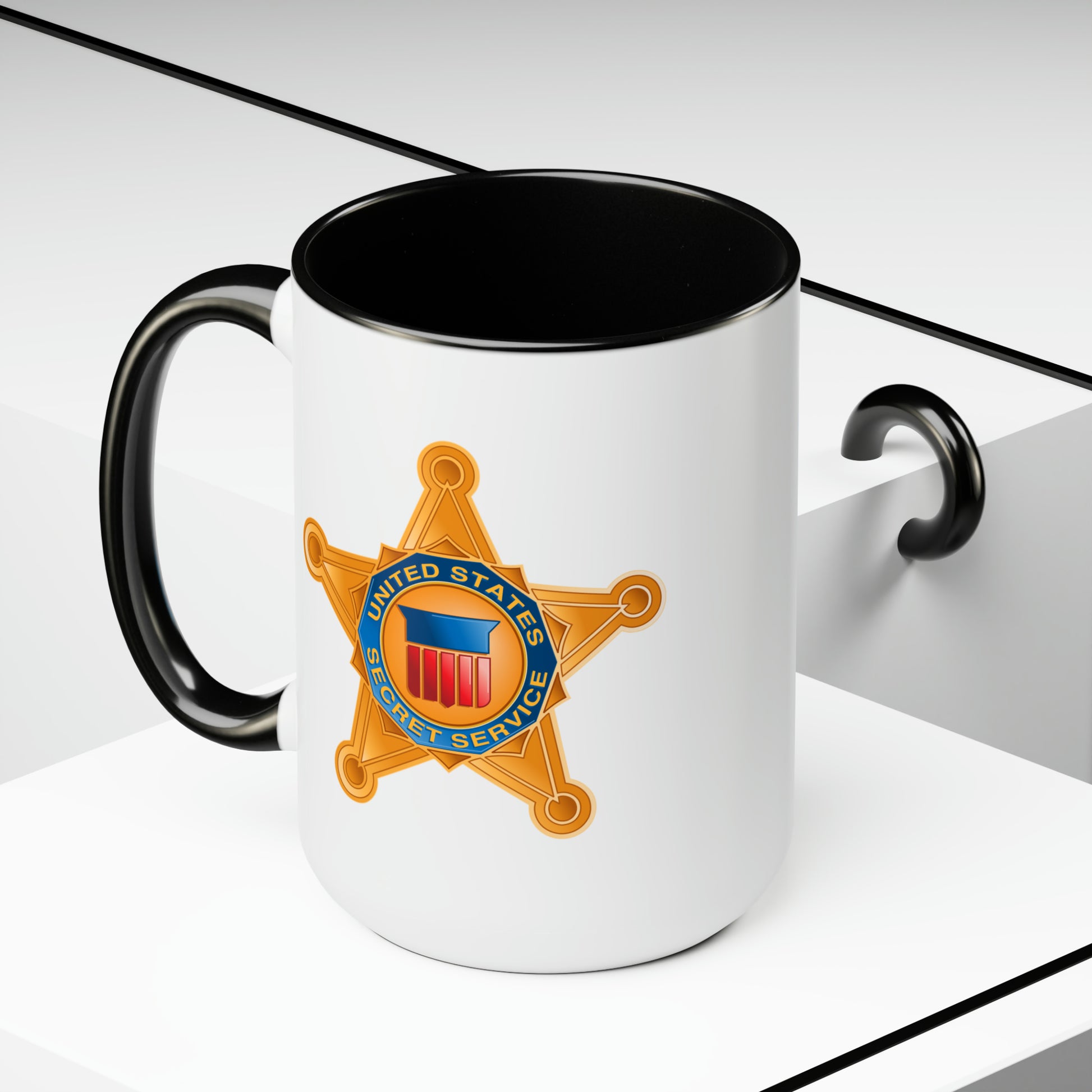 US Secret Service Coffee Mugs - Double Sided Black Accent White Ceramic 15oz by TheGlassyLass