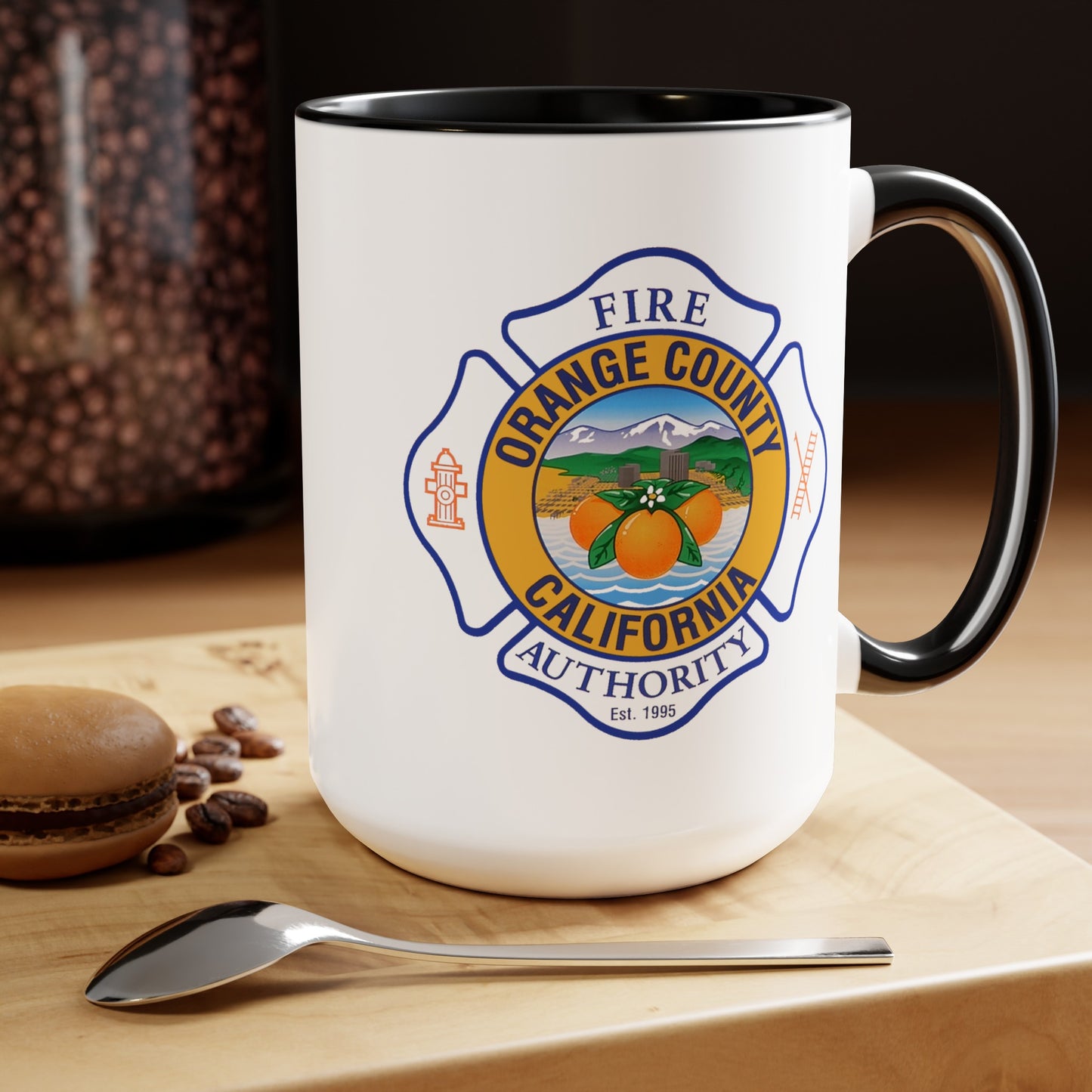 Orange County Fire Authority Coffee Mugs Double Sided Black Accent White Ceramic 15oz by TheGlassyLass.com