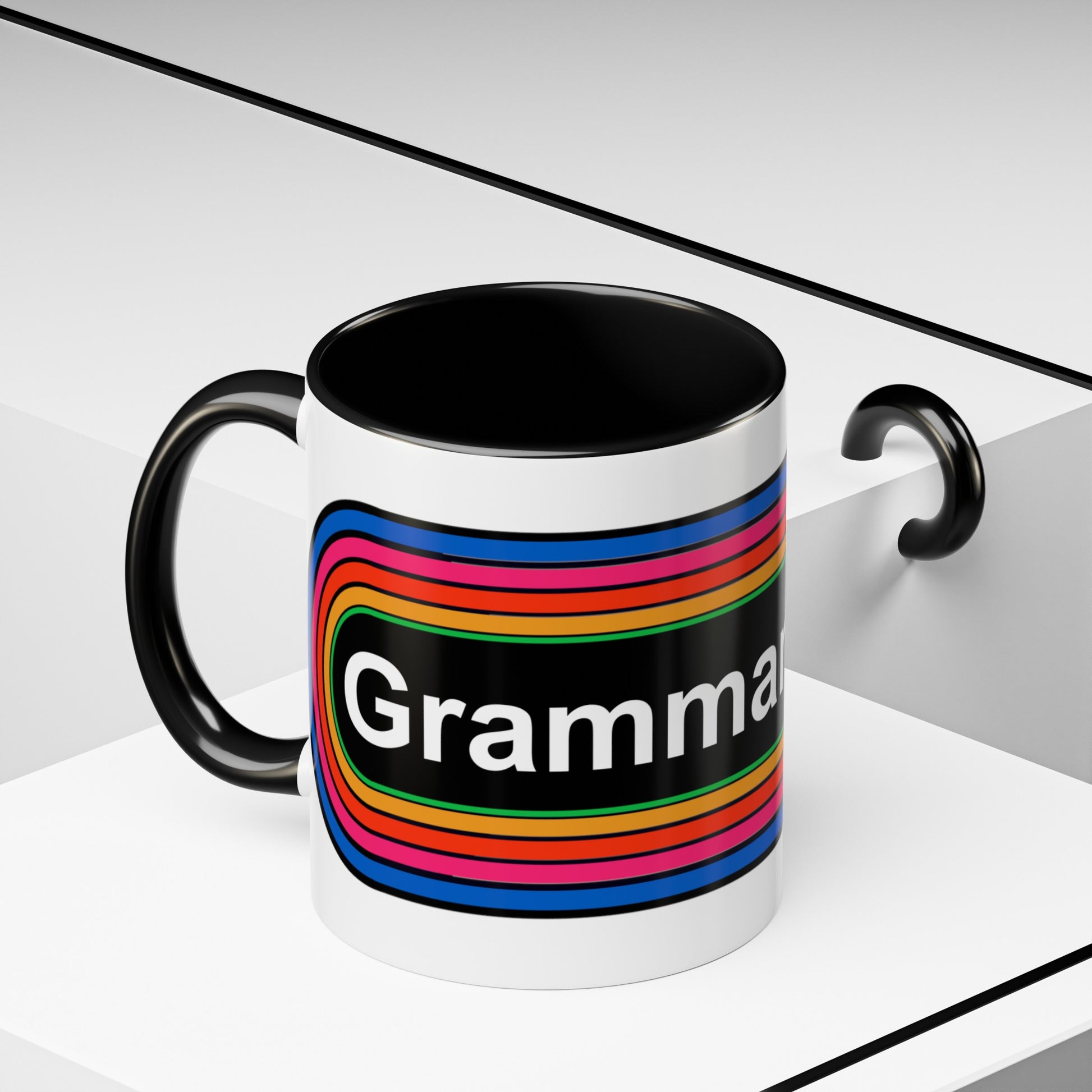 Rainbow Grammar Police Coffee Mug - Wrap Print Black Accent Ceramic 11oz - by TheGlassyLass.com