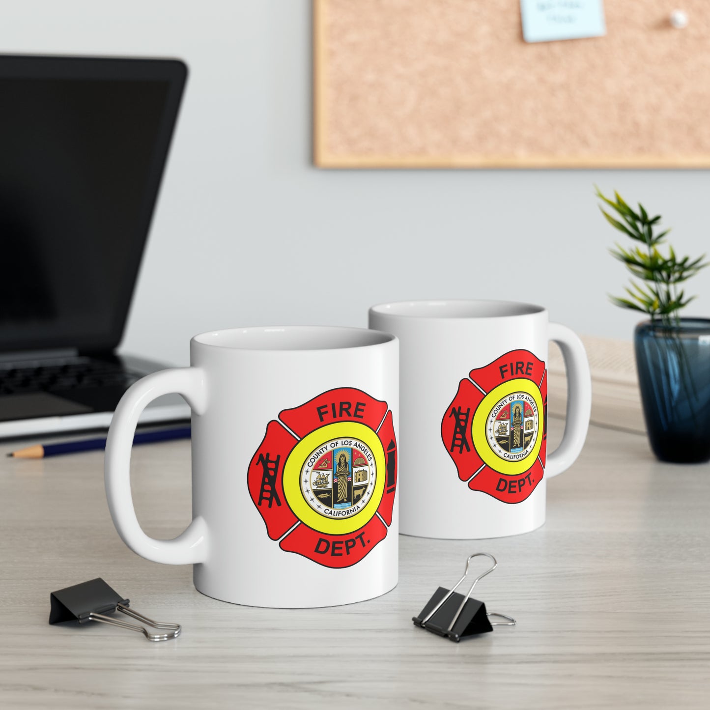 LA County Fire Department Coffee Mug - Double Sided White Ceramic 11oz by TheGlassyLass.com