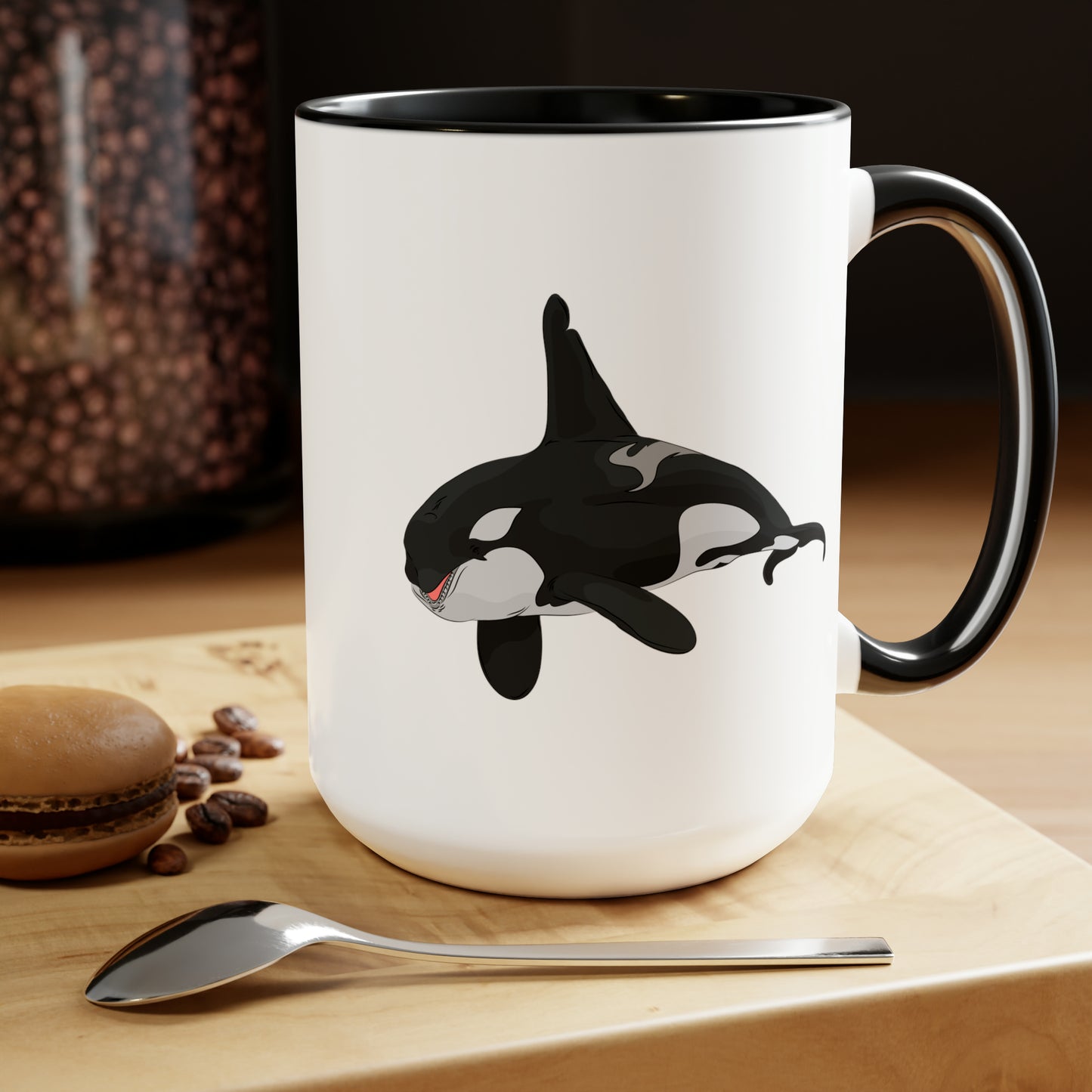 Orca Killer Whale Coffee Mugs - Double Sided Black Accent White Ceramic 15oz by TheGlassyLass.com