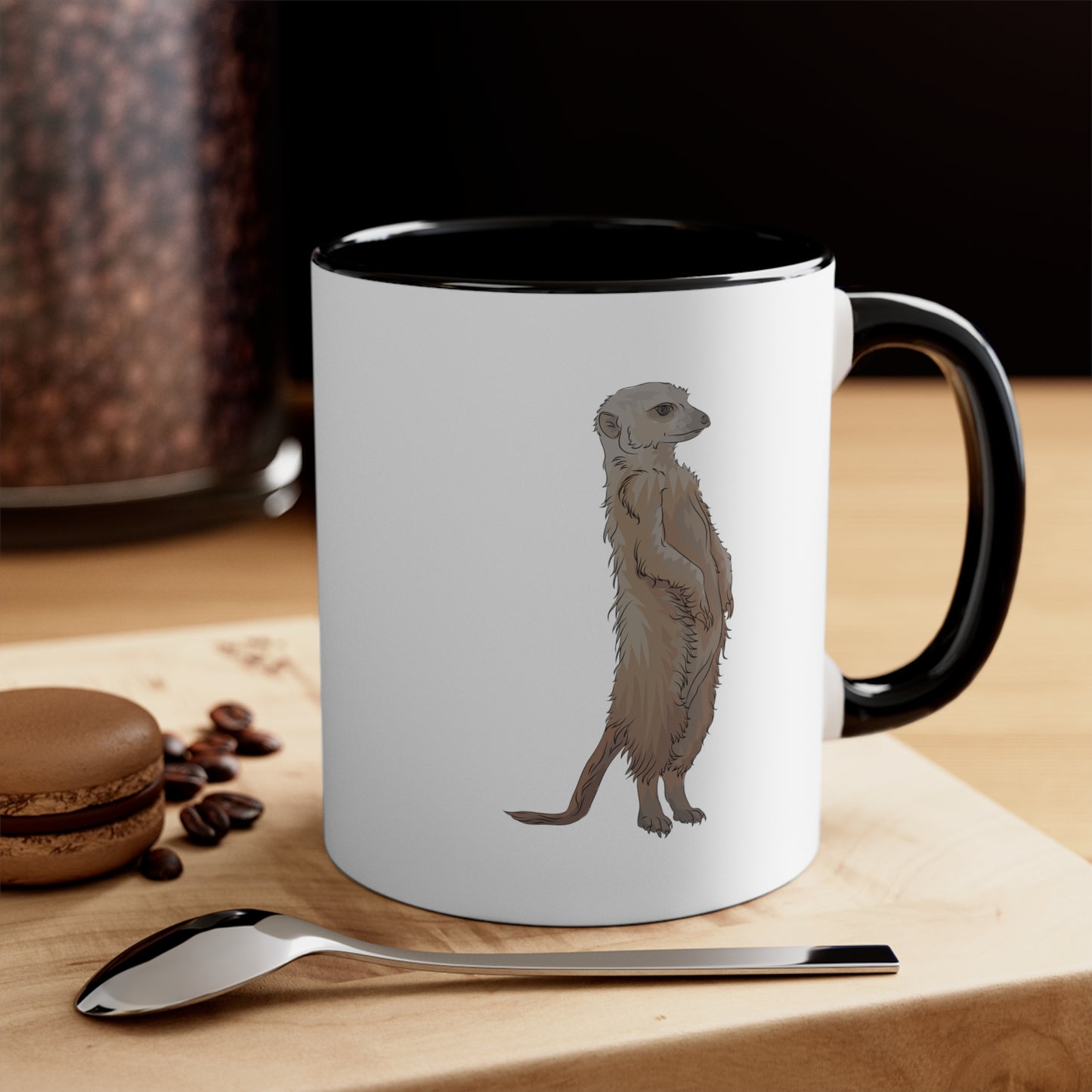 Meerkat Coffee Mug - Double Sided Black Accent White Ceramic 11oz by TheGlassyLass.com