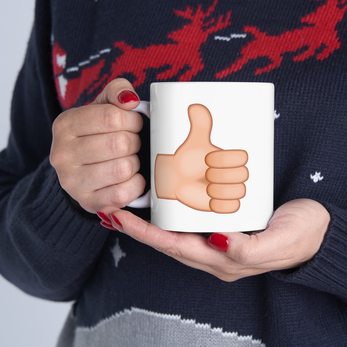 Thumb Up Thumb Down Coffee Mug - Double Sided White Ceramic 11oz by TheGlassyLass.com