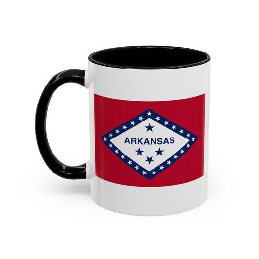 Arkansas State Flag - Double Sided Black Accent White Ceramic Coffee Mug 11oz by TheGlassyLass.com