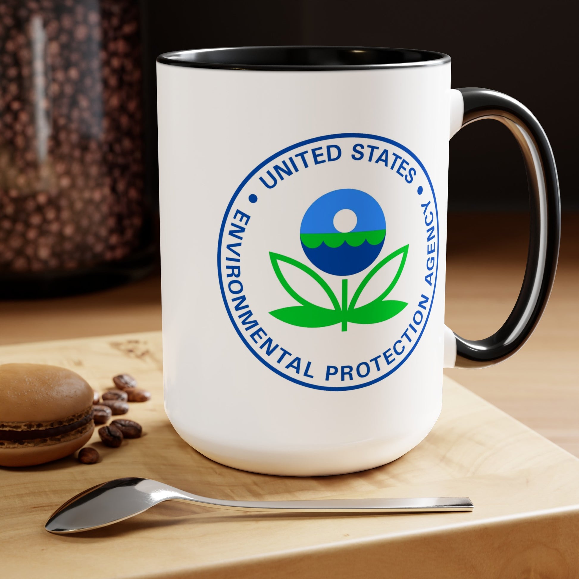 US EPA Coffee Mug - Double Sided Black Accent White Ceramic 15oz by TheGlassyLass.com