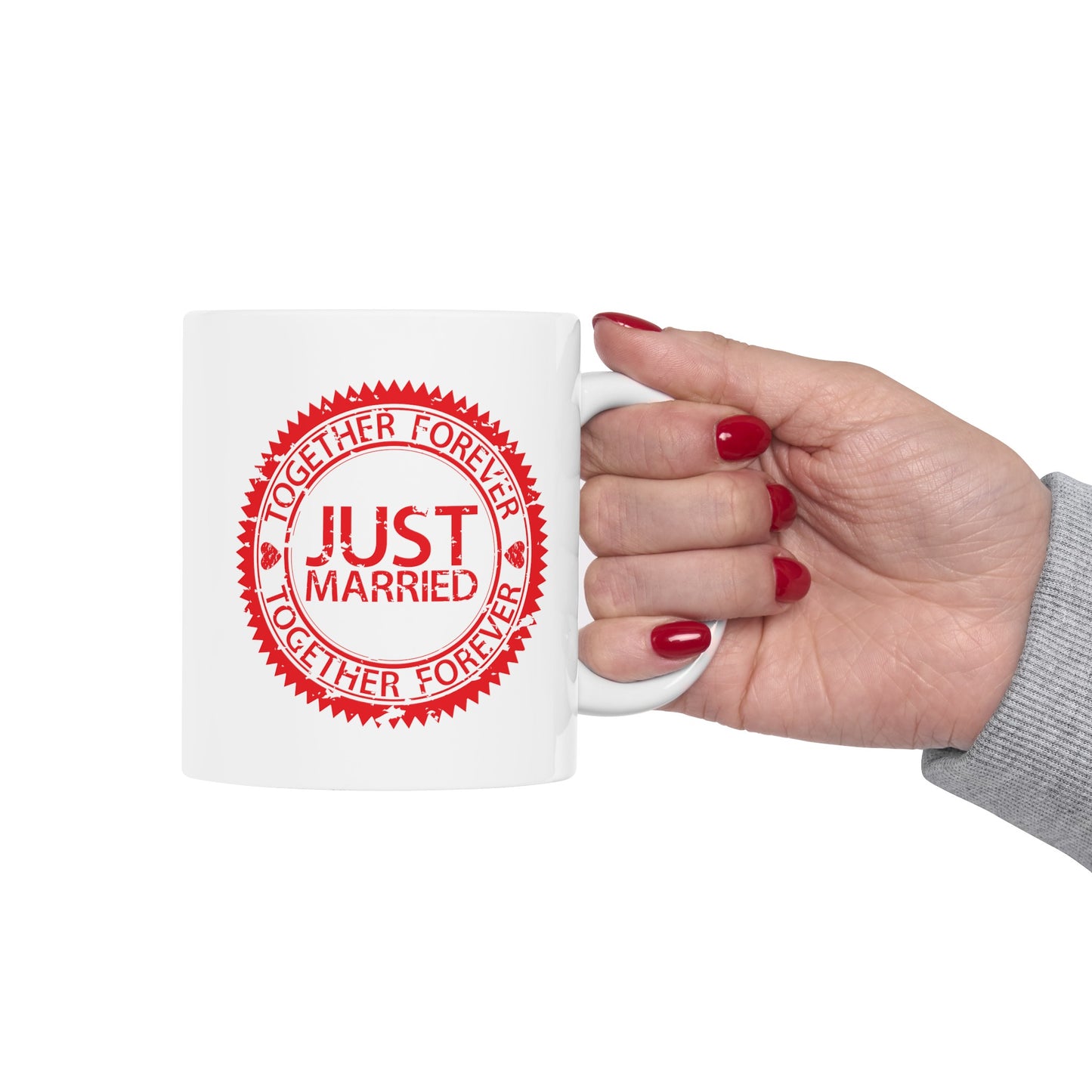 Just Married Coffee Mug - Double Sided White Ceramic 11oz by TheGlassyLass.com