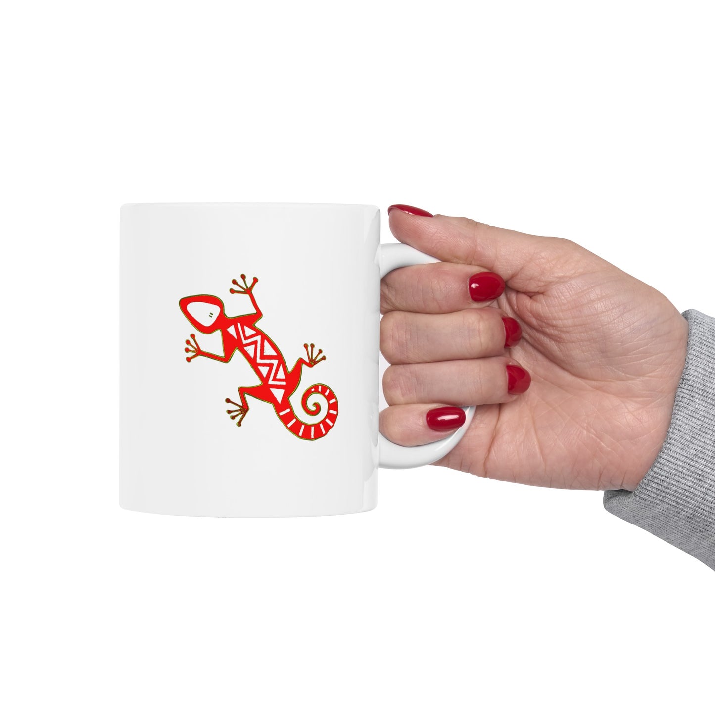 Gecko Coffee Mug - Double Sided White Ceramic 11oz by TheGlassyLass.com