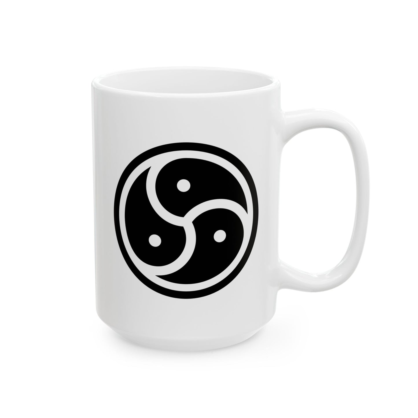 Tri Yin Yang Symbol Coffee Mug - Double Sided Print, White Ceramic, 15oz by TheGlassyLass.com