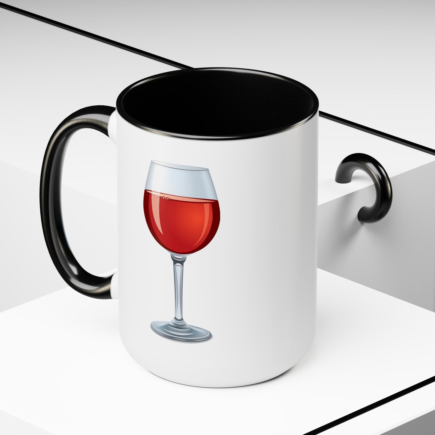 Red Wine Coffee Mugs - Double Sided Black Accent White Ceramic 15oz by TheGlassyLass.com