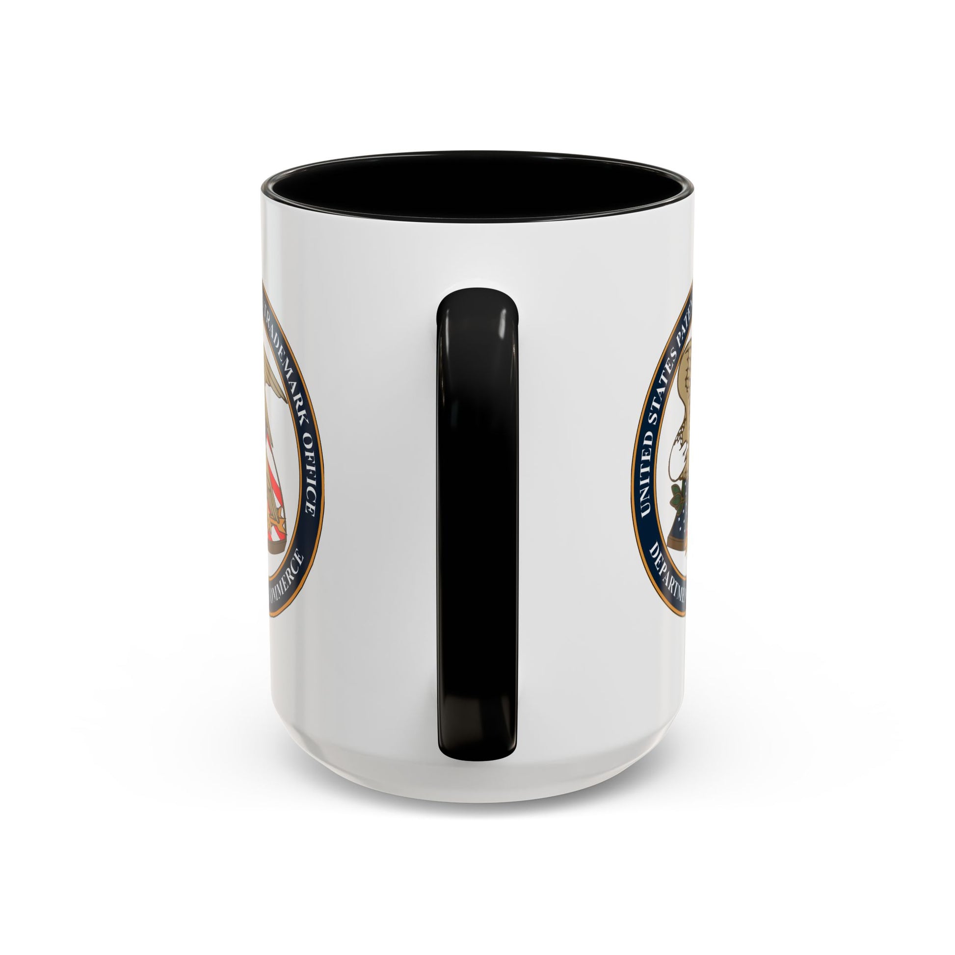 United States Patent and Trademark Office Coffee Mug - Double Sided Print, Black Accent White Ceramic, 15oz by TheGlassyLass.com