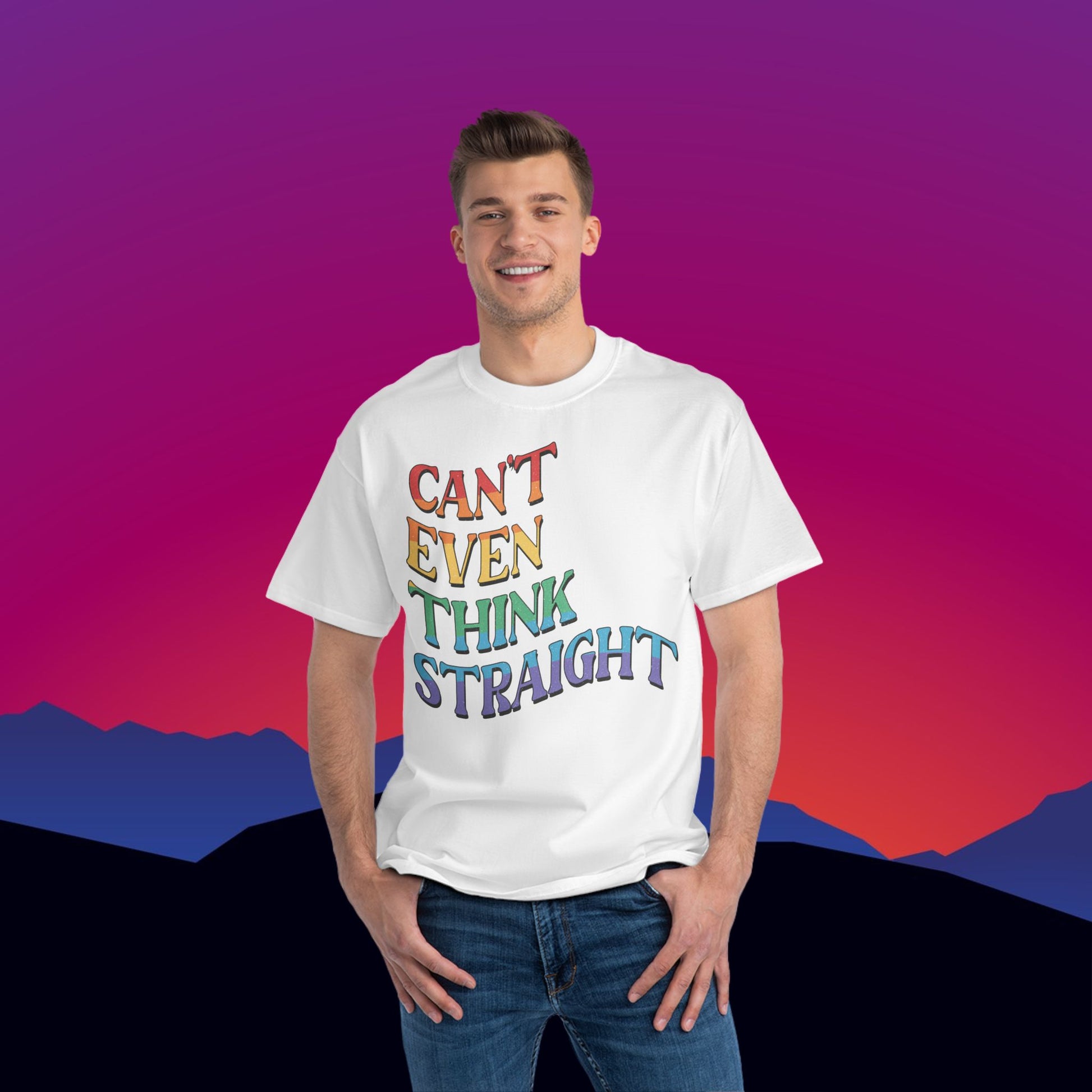 Can't Think Straight T-Shirt: (Hanes Beefy-T 100% Preshrunk Cotton) Custom Printed by TheGlassyLass.com