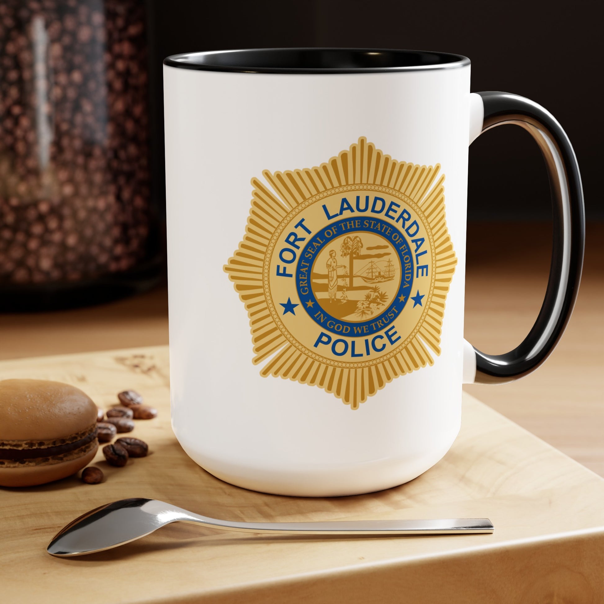 Fort Lauderdale Police Coffee Mug - Double Sided Black Accent White Ceramic 15oz by TheGlassyLass.com