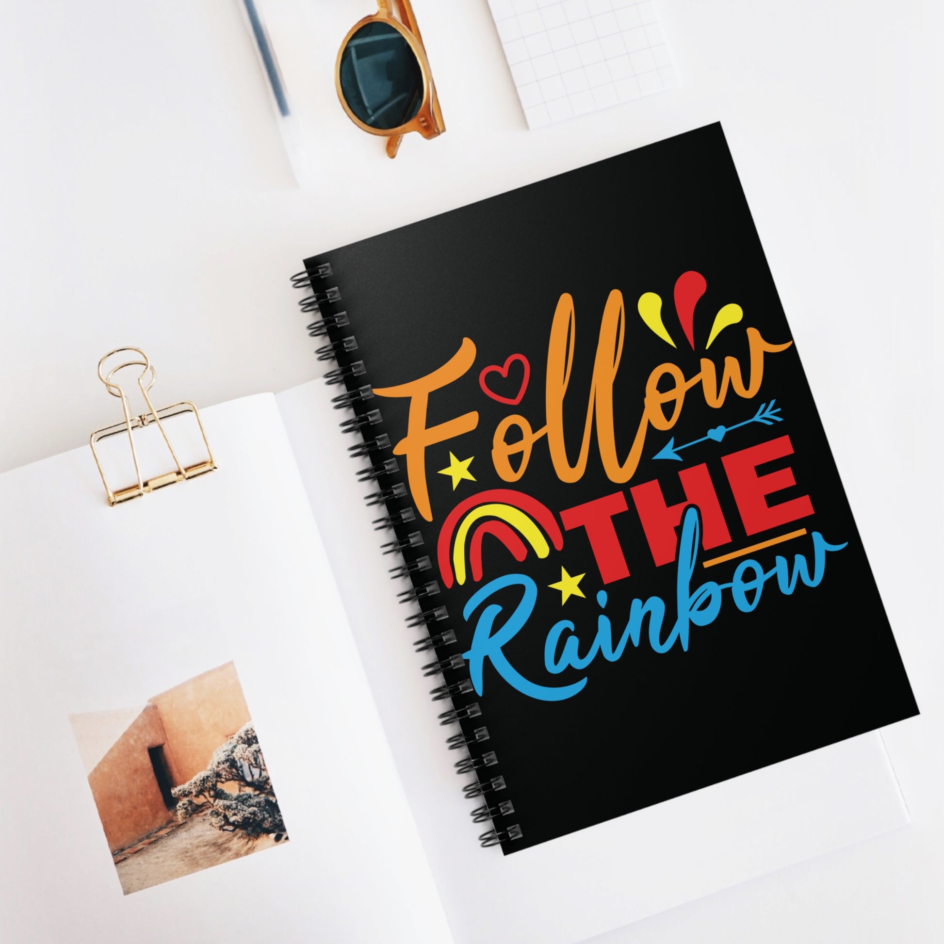 Follow the Rainbow: Black Spiral Notebook - Log Books - Journals - Diaries - and More Custom Printed by TheGlassyLass