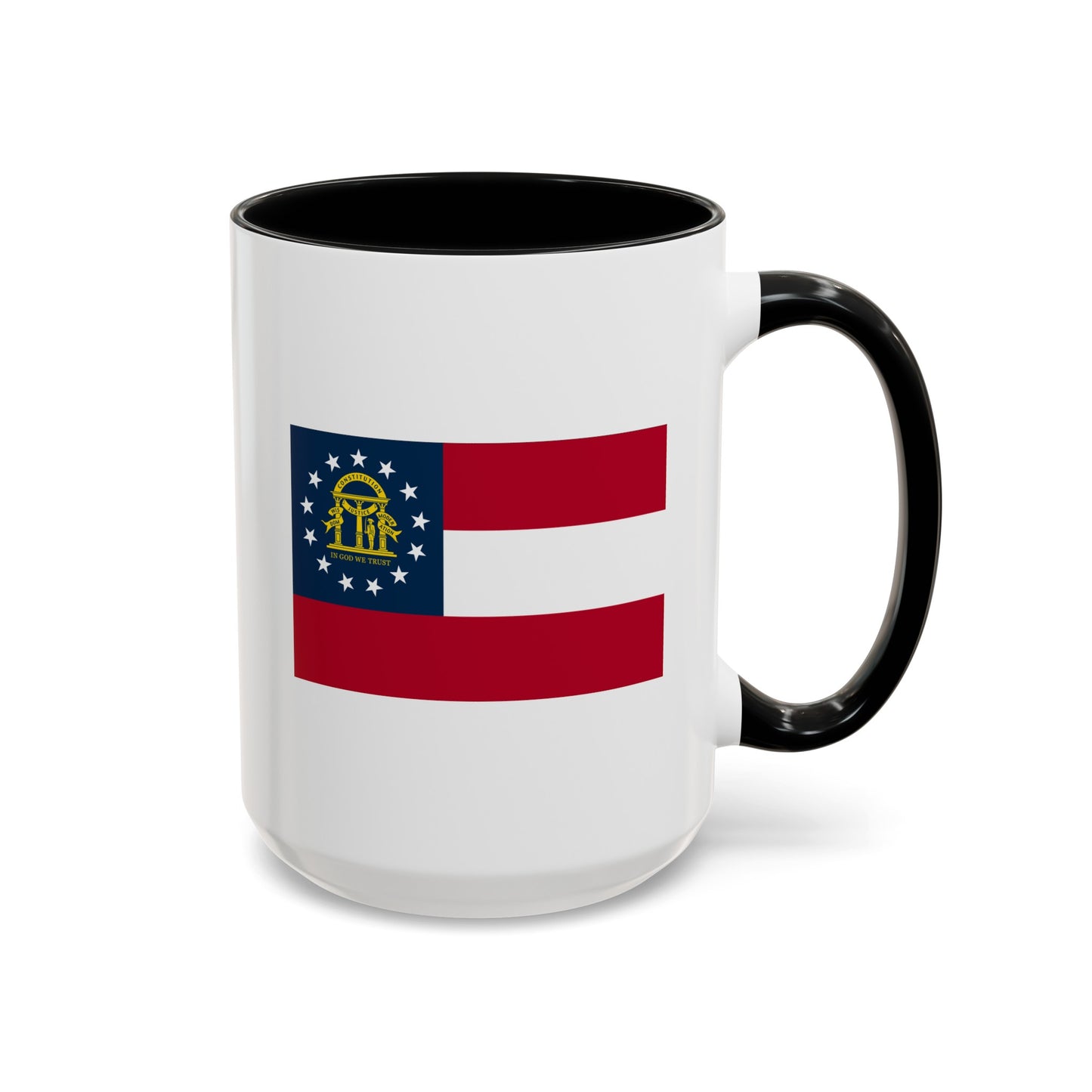 Georgia State Flag - Double Sided Black Accent White Ceramic Coffee Mug 15oz by TheGlassyLass.com