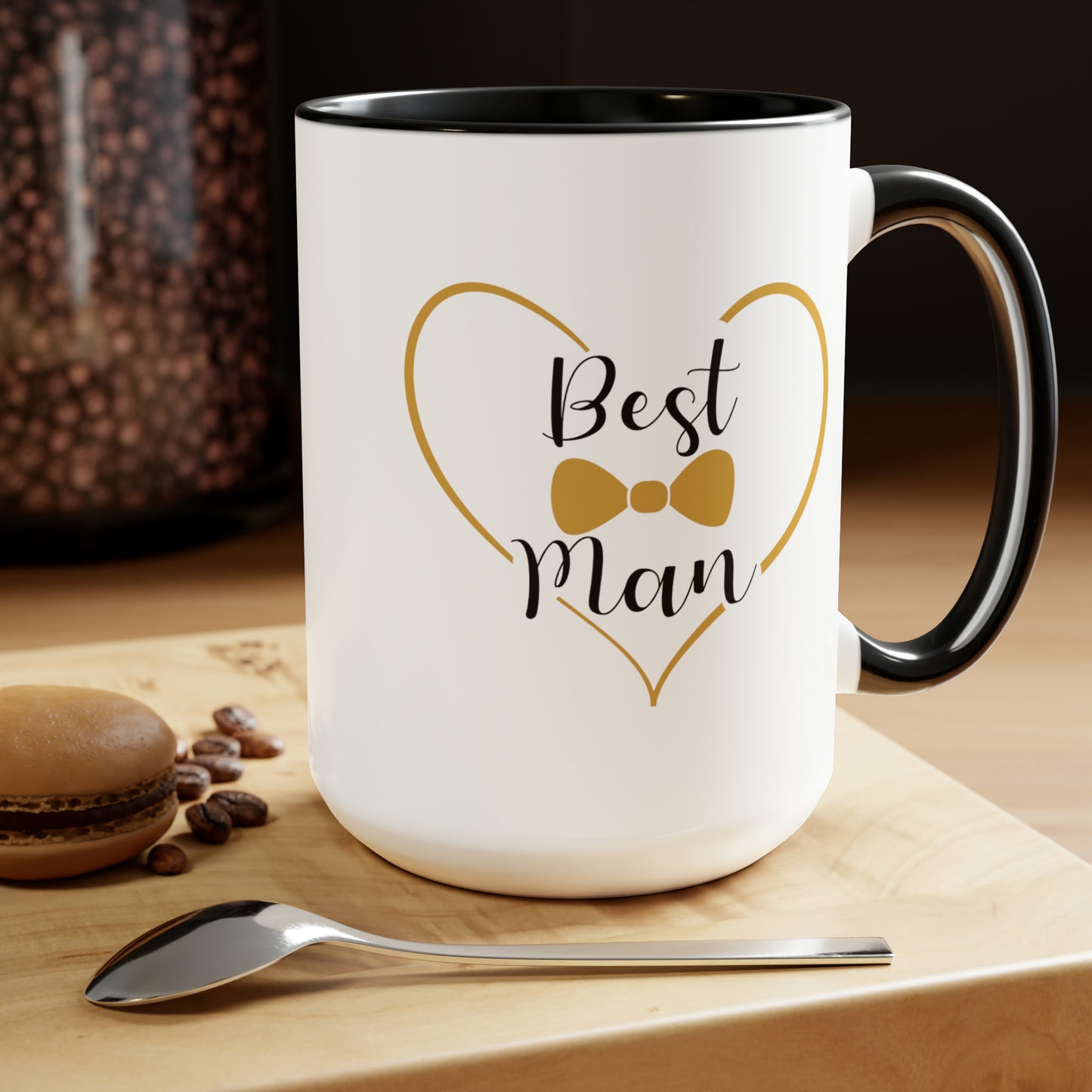 Best Man Coffee Mug - Double Sided Black Accent Ceramic 15oz by TheGlassyLass.com