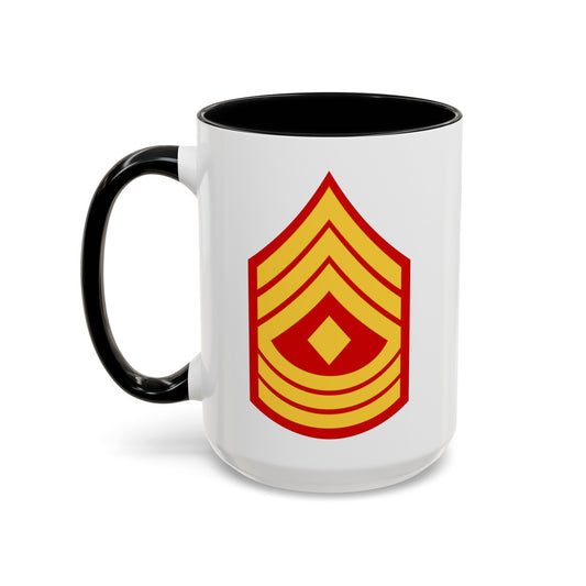 United States Marine Corps First Sergeant (E-8) Chevron Coffee Mug - Double Sided Black Accent White Ceramic 15oz - by TheGlassyLass.com