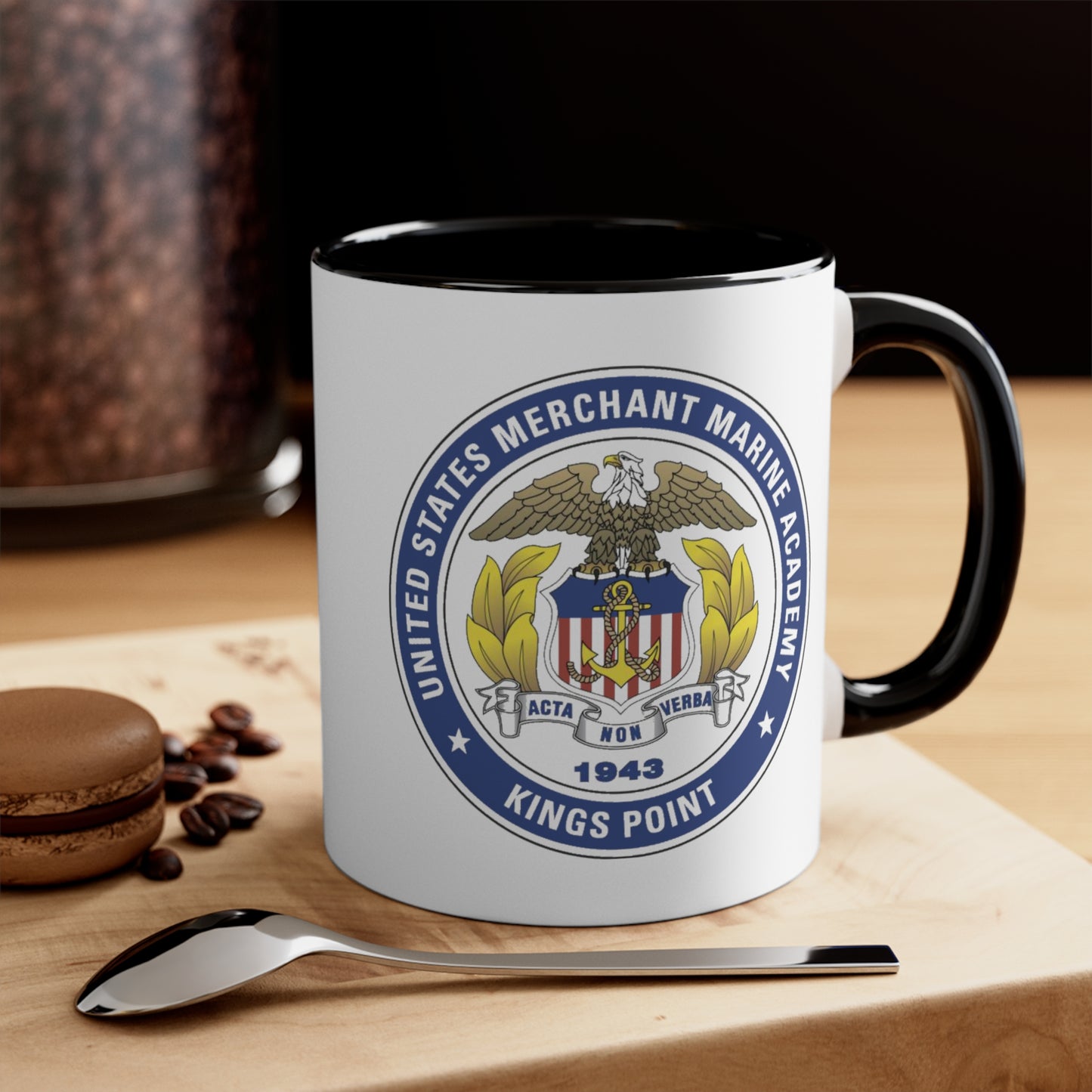 US Merchant Marine Academy Coffee Mug - Double Sided Black Accent White Ceramic 11oz by TheGlassyLass.com