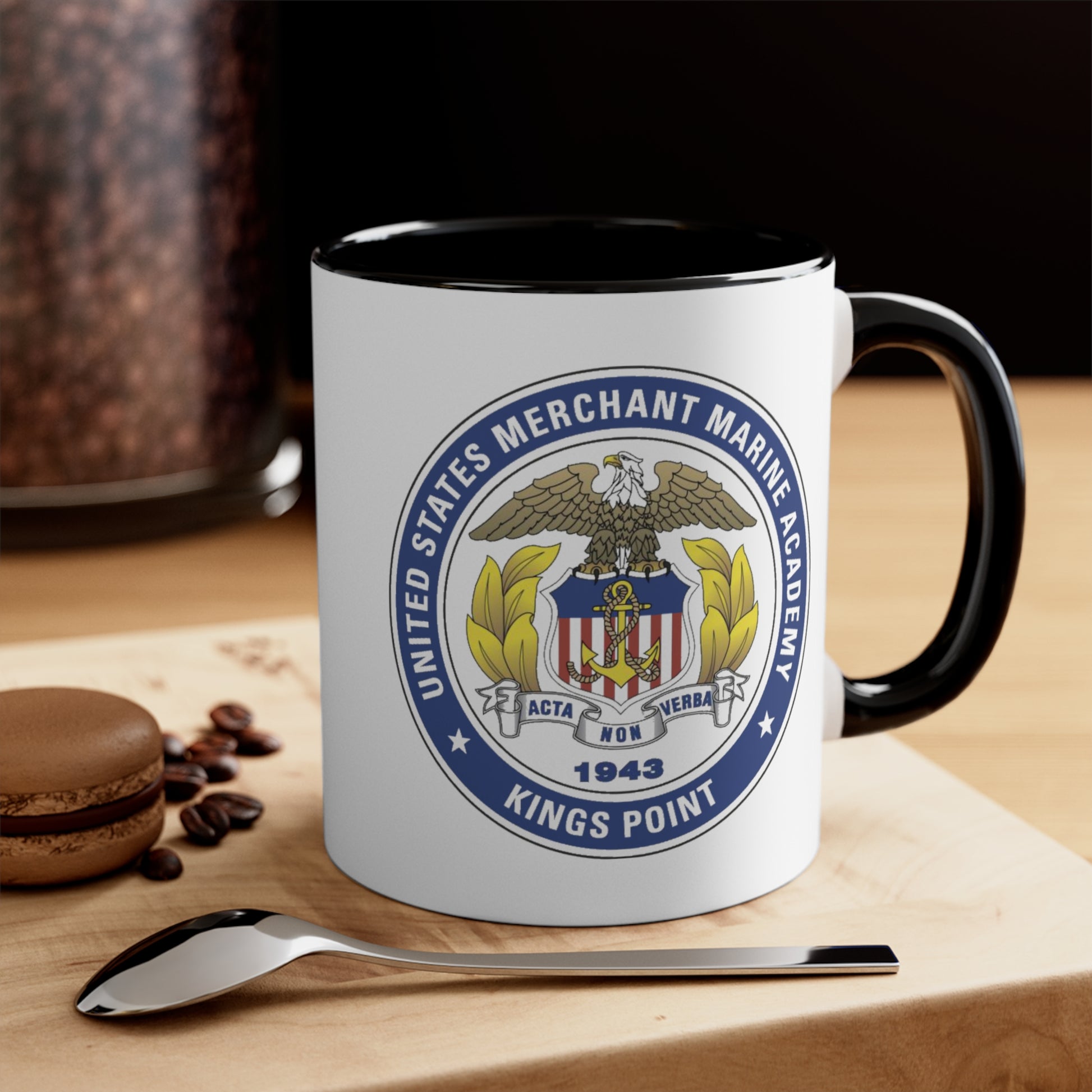 US Merchant Marine Academy Coffee Mug - Double Sided Black Accent White Ceramic 11oz by TheGlassyLass.com