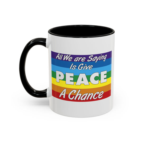 Give Peace a Chance Flag Coffee Mug - Double Sided Black Accent White Ceramic 11oz by TheGlassyLass.com