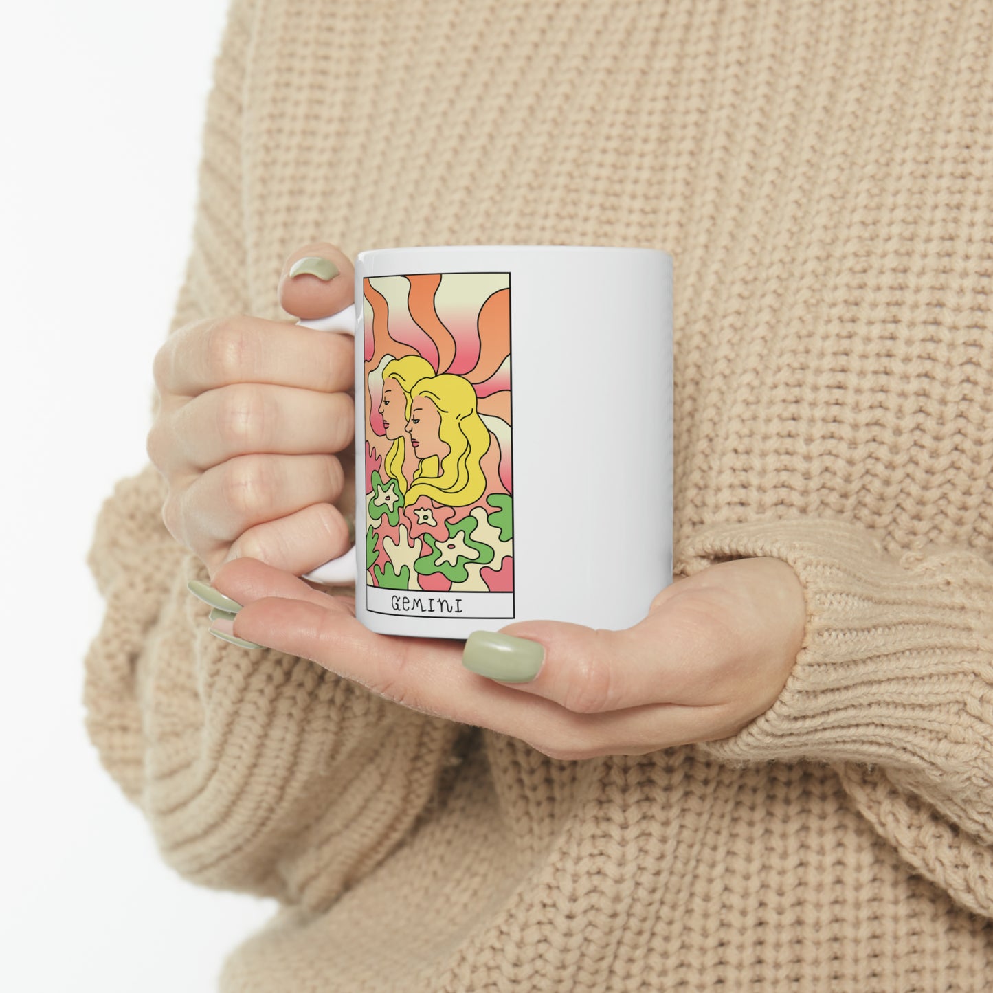 Gemini Tarot Card Coffee Mug - Double Sided 11oz White Ceramic by TheGlassyLass.com