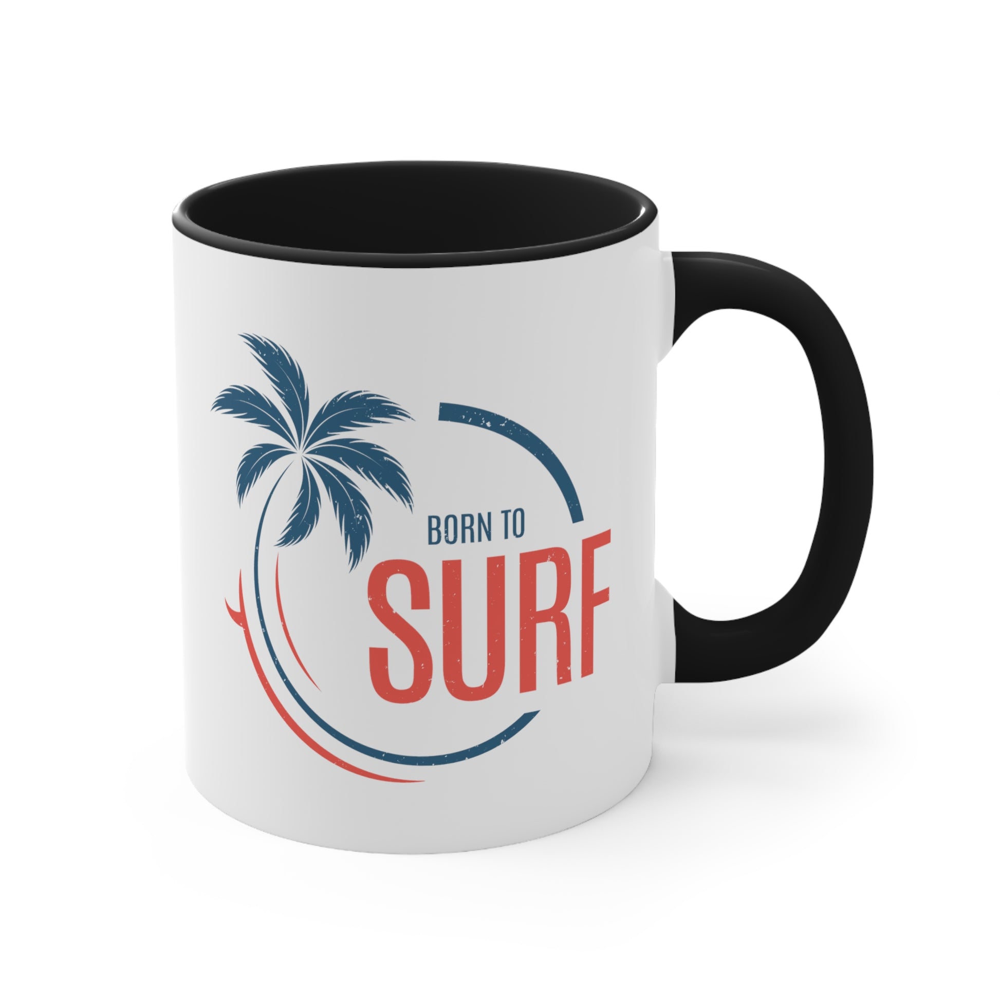 Born to Surf Coffee Mug - Double Sided Black Accent White Ceramic 11oz by TheGlassyLass.com