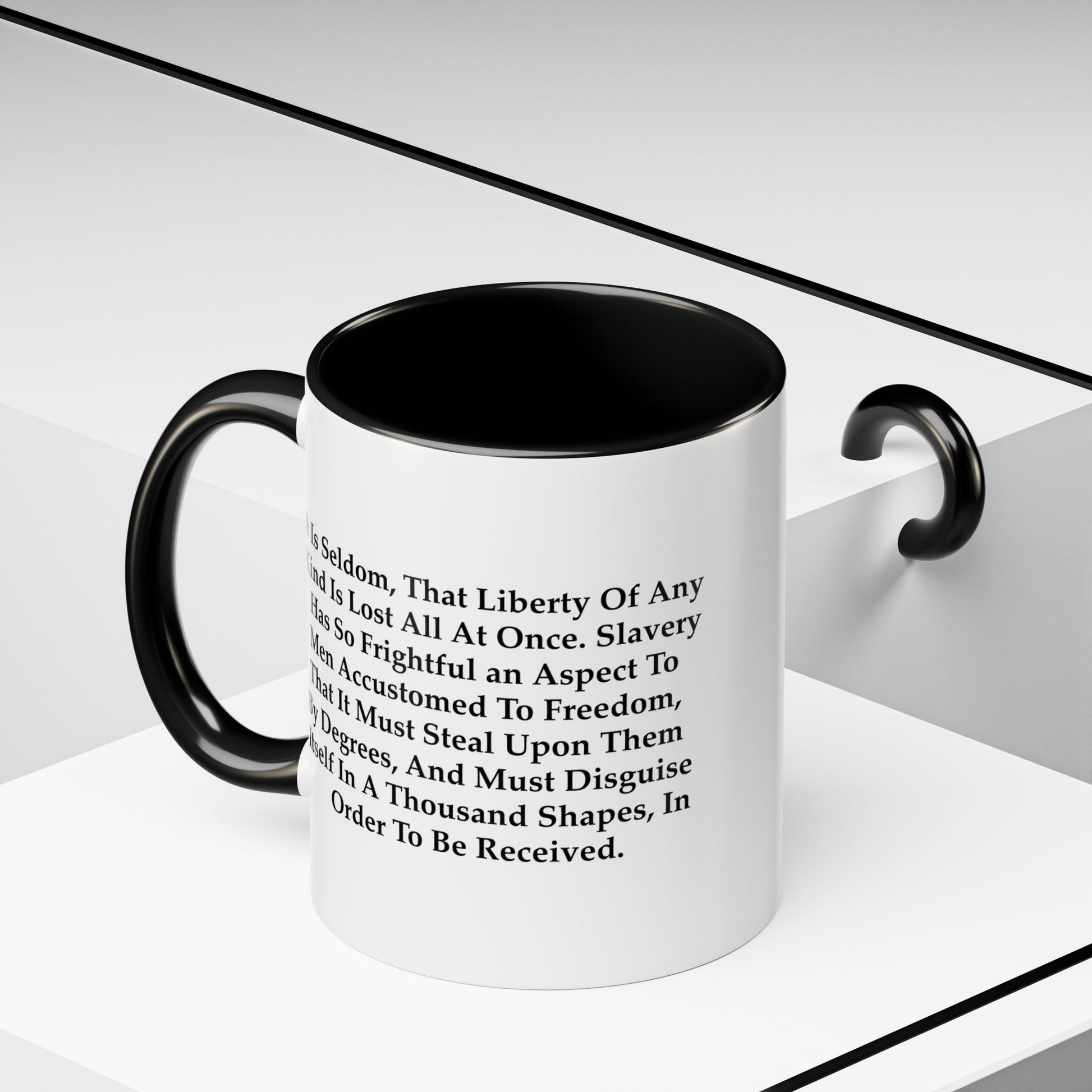 Liberty Lost Coffee Mug - Double Sided Black Accent White Ceramic 11oz by TheGlassyLass.com