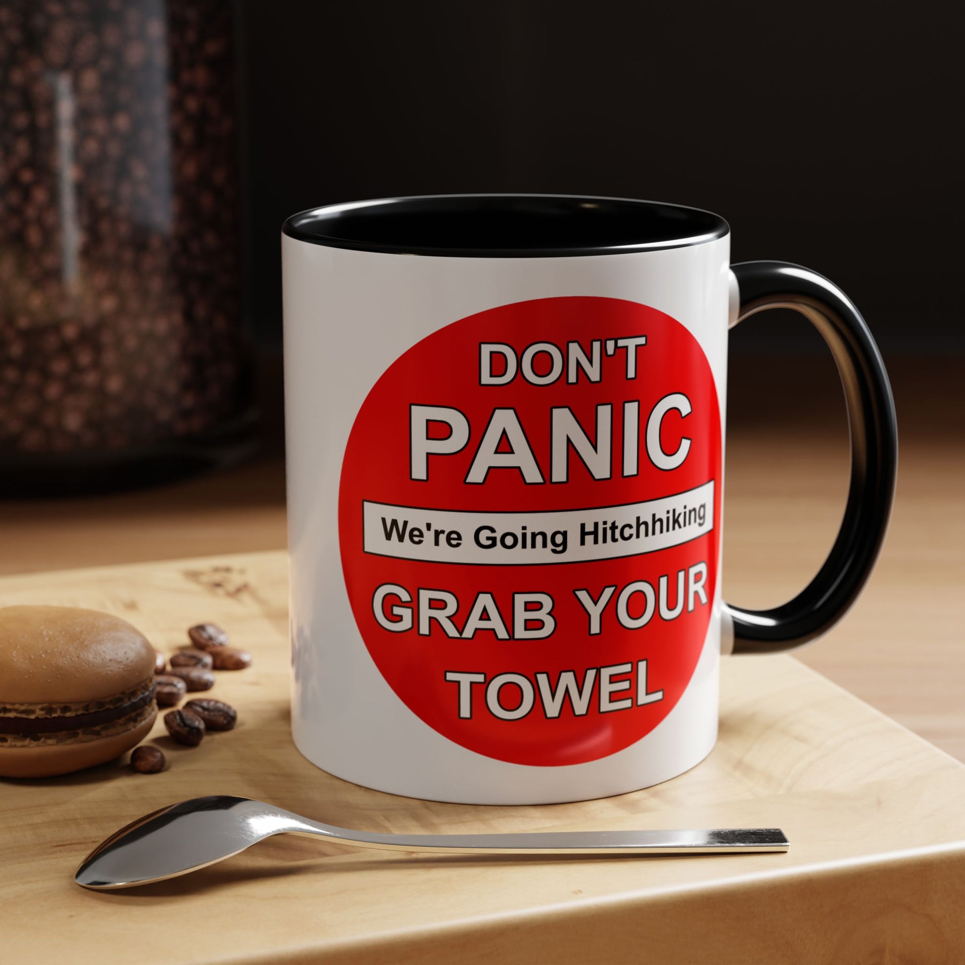 Don't Panic Coffee Mug - Double Sided Black Accent White Ceramic 11oz by TheGlassyLass.com