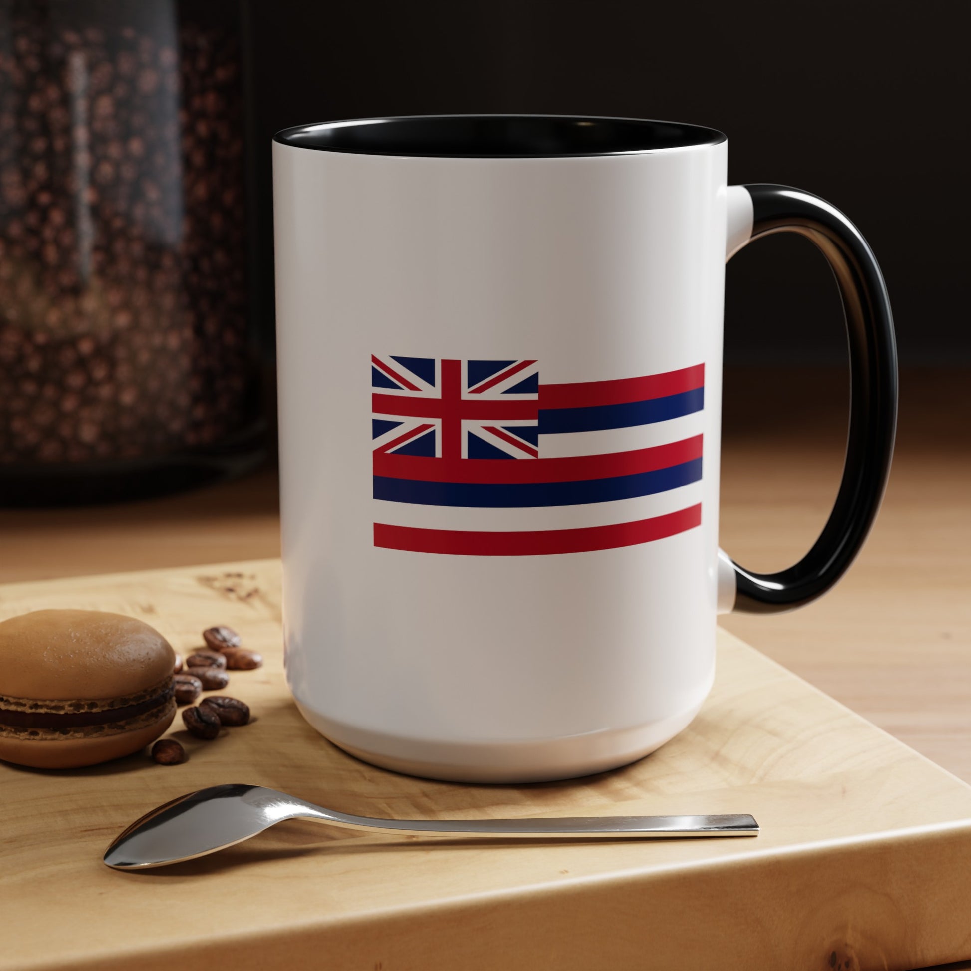 Hawaii State Flag - Double Sided Black Accent White Ceramic Coffee Mug 15oz by TheGlassyLass.com