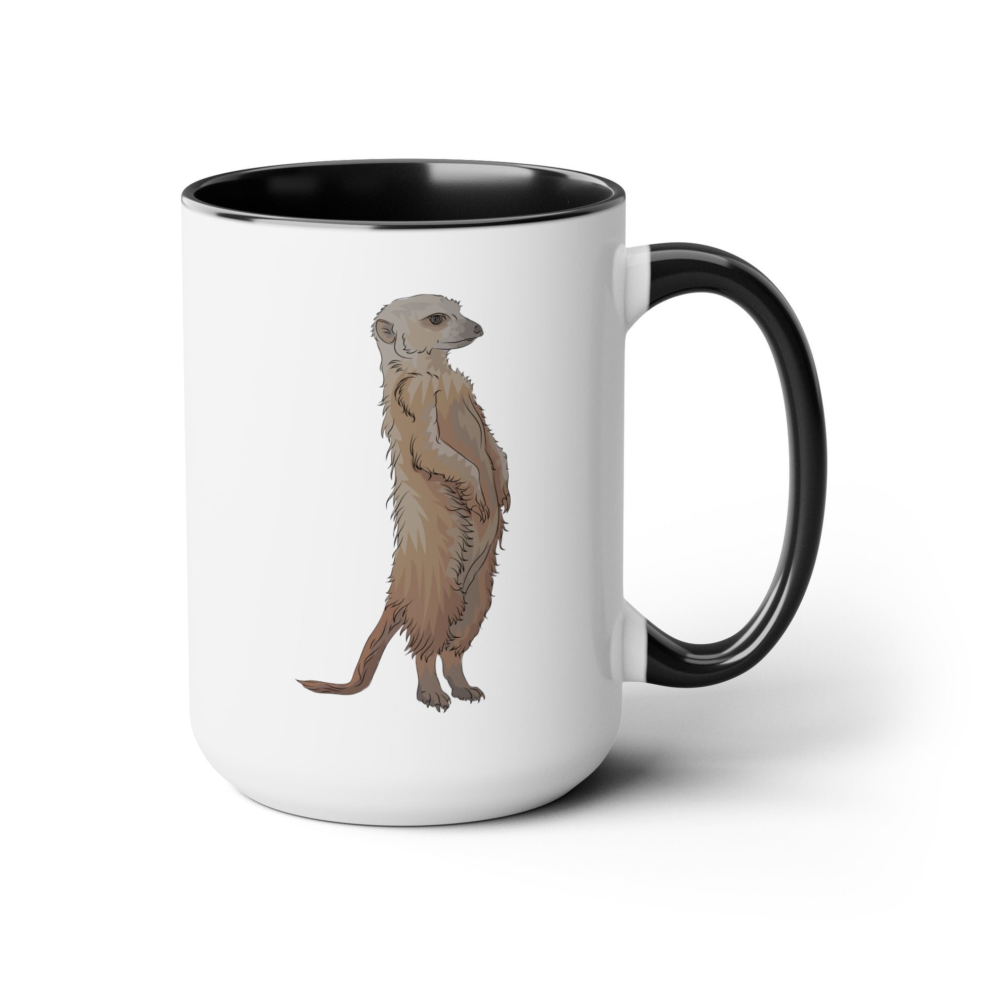 Meerkat Coffee Mugs - Double Sided Black Accent White Ceramic 15oz by TheGlassyLass.com