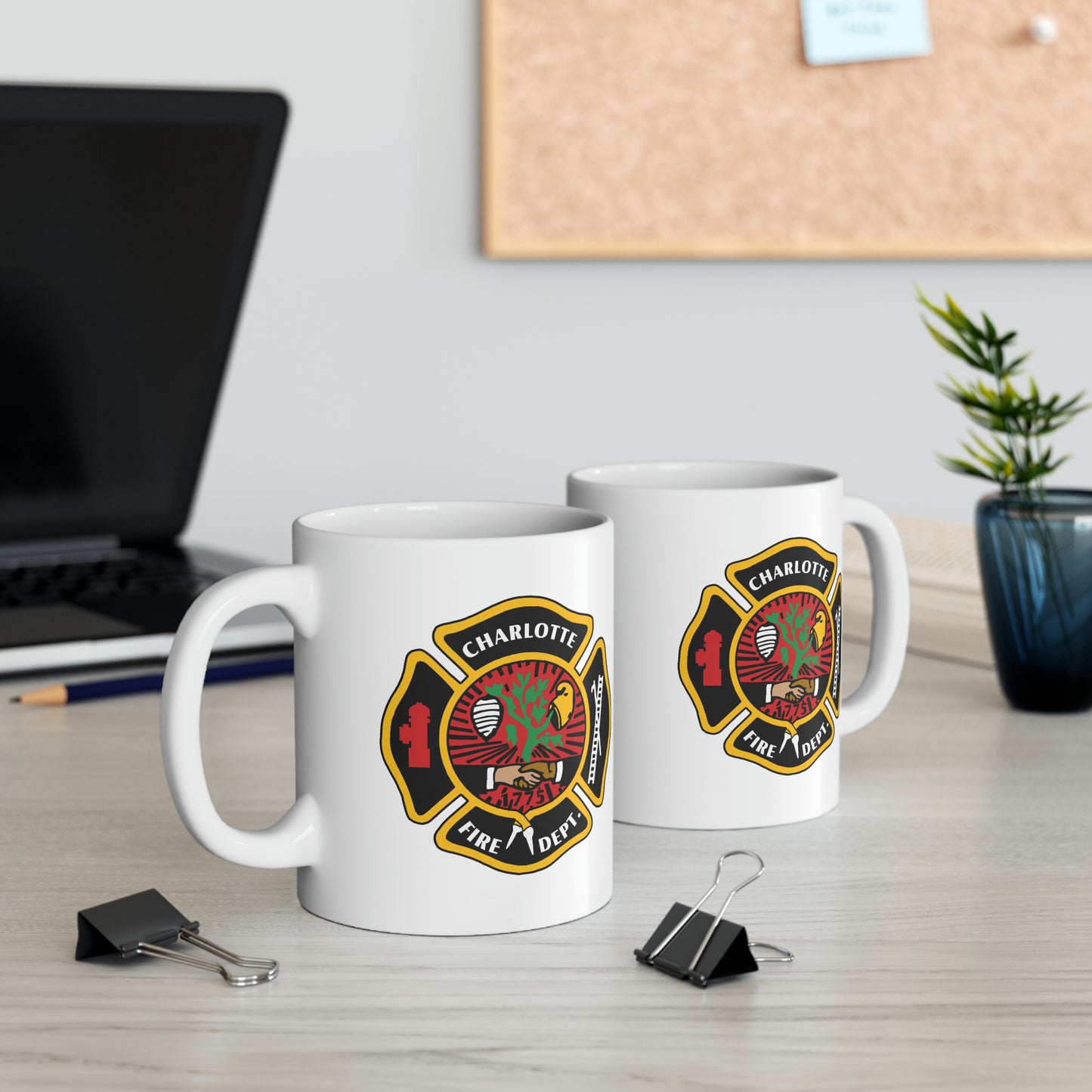 Charlotte Fire Department Coffee Mug - Double Sided White Ceramic 11oz by TheGlassyLass.com