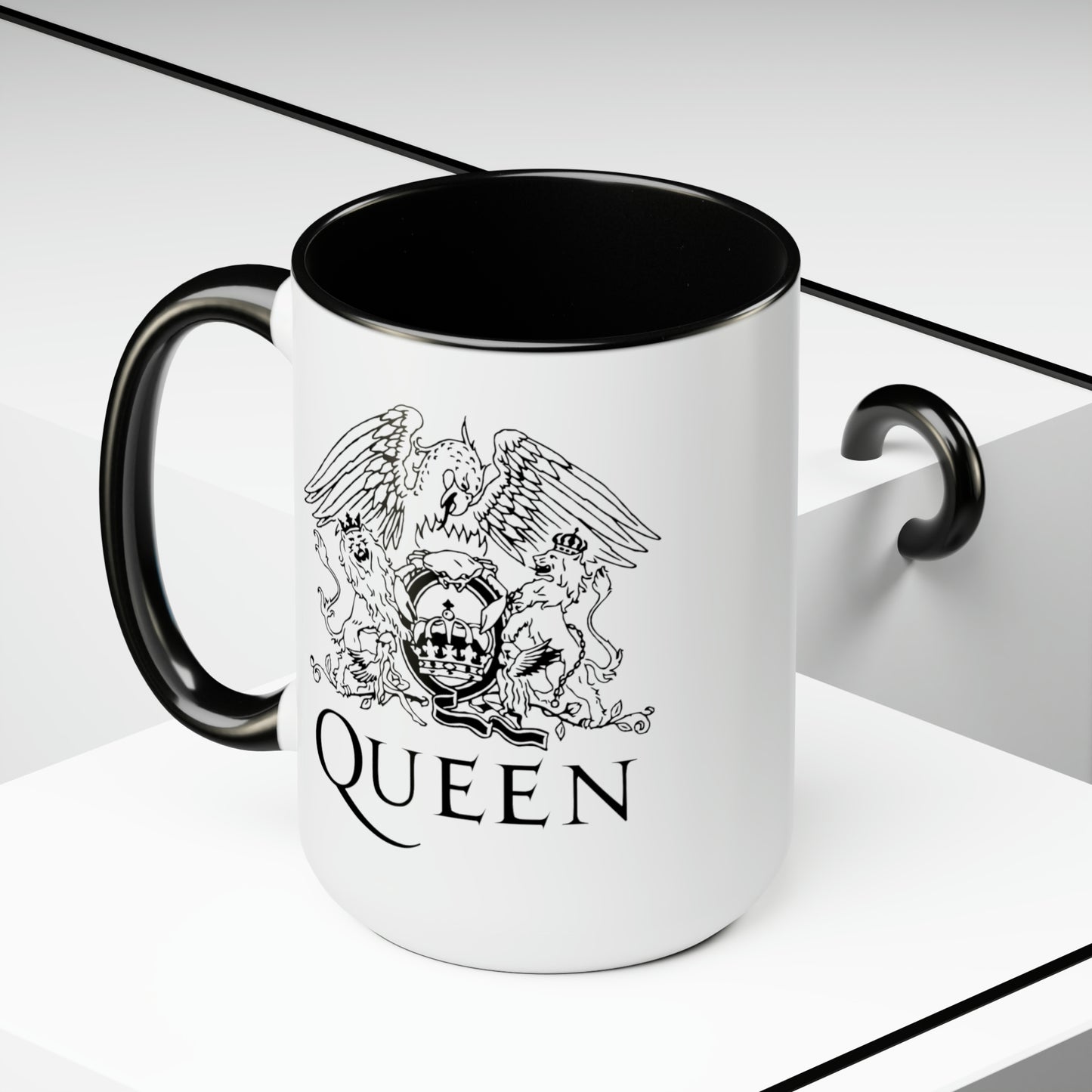 Queen Coffee Mugs - Double Sided Black Accent White Ceramic 15oz by TheGlassyLass