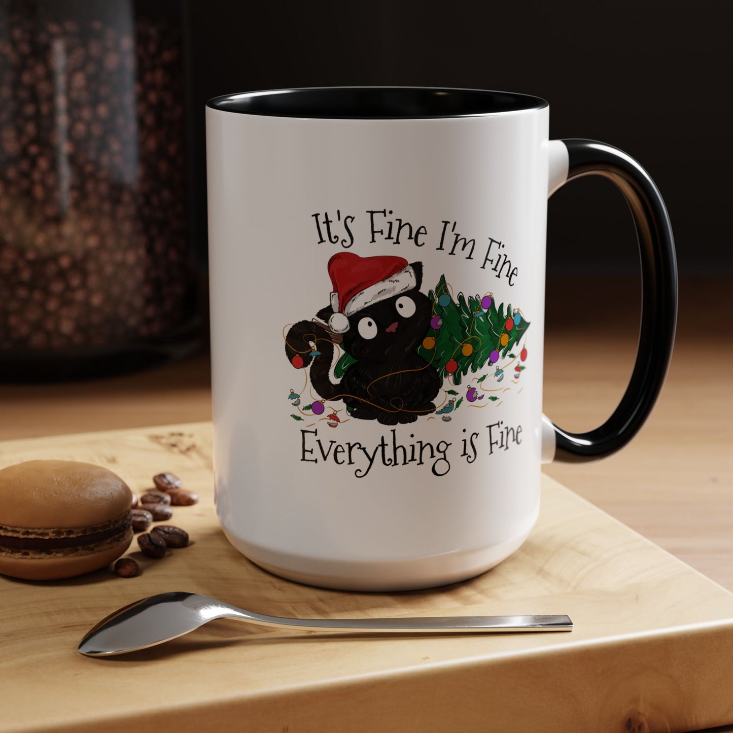 Everything is Fine Coffee Mug - Double Sided Black Accent White Ceramic 15oz by TheGlassyLass.com