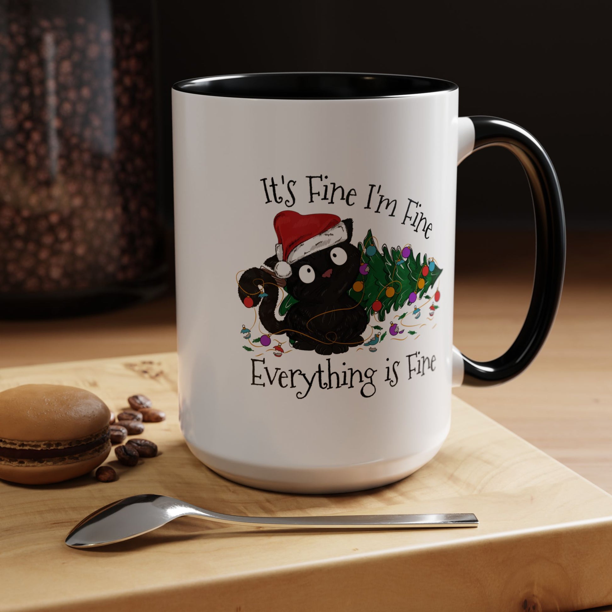 Everything is Fine Coffee Mug - Double Sided Black Accent White Ceramic 15oz by TheGlassyLass.com