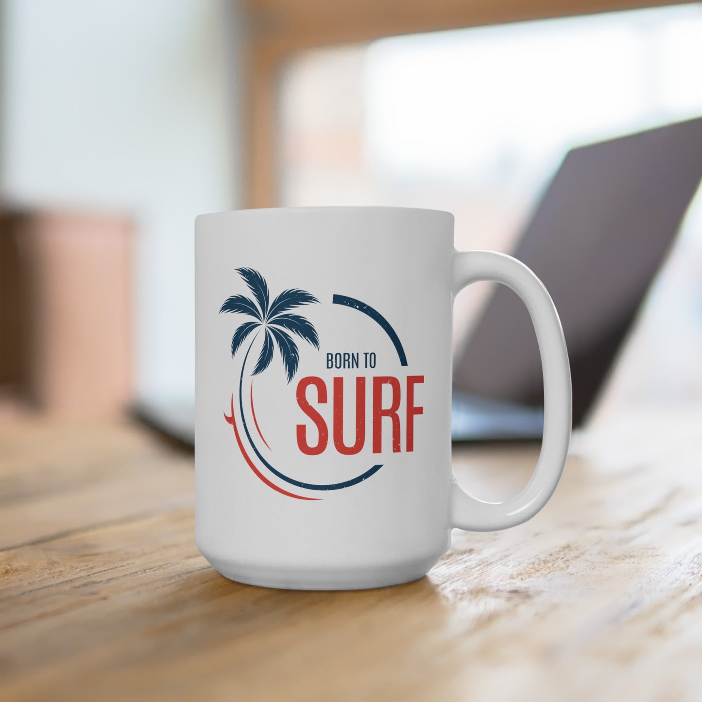 Born to Surf Coffee Mug - Double Sided White Ceramic 15oz by TheGlassyLass.com