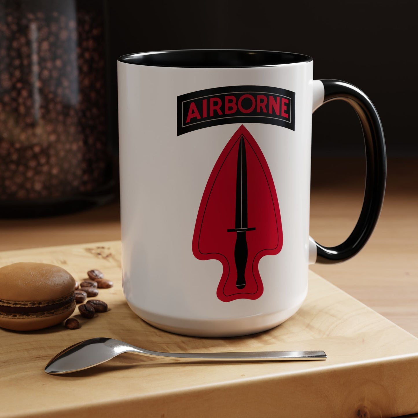 Delta Force Coffee Mug - Double Sided Black Accent White Ceramic 15oz by TheGlassyLass.com