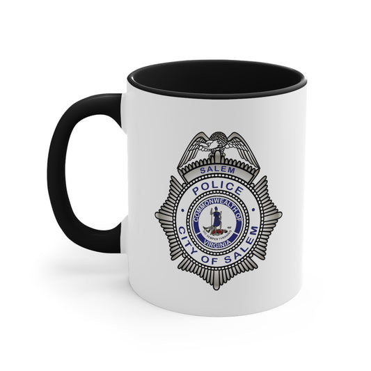 Salem Police Coffee Mug - Double Sided Black Accent White Ceramic 11oz by TheGlassyLass.com