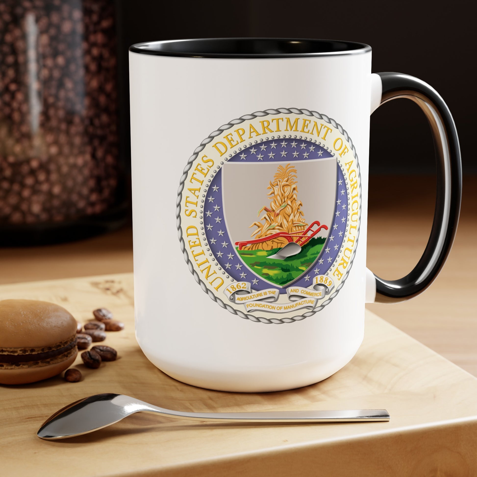 Department of Agriculture Coffee Mug - Double Sided Black Accent White Ceramic 15oz by TheGlassyLass.com