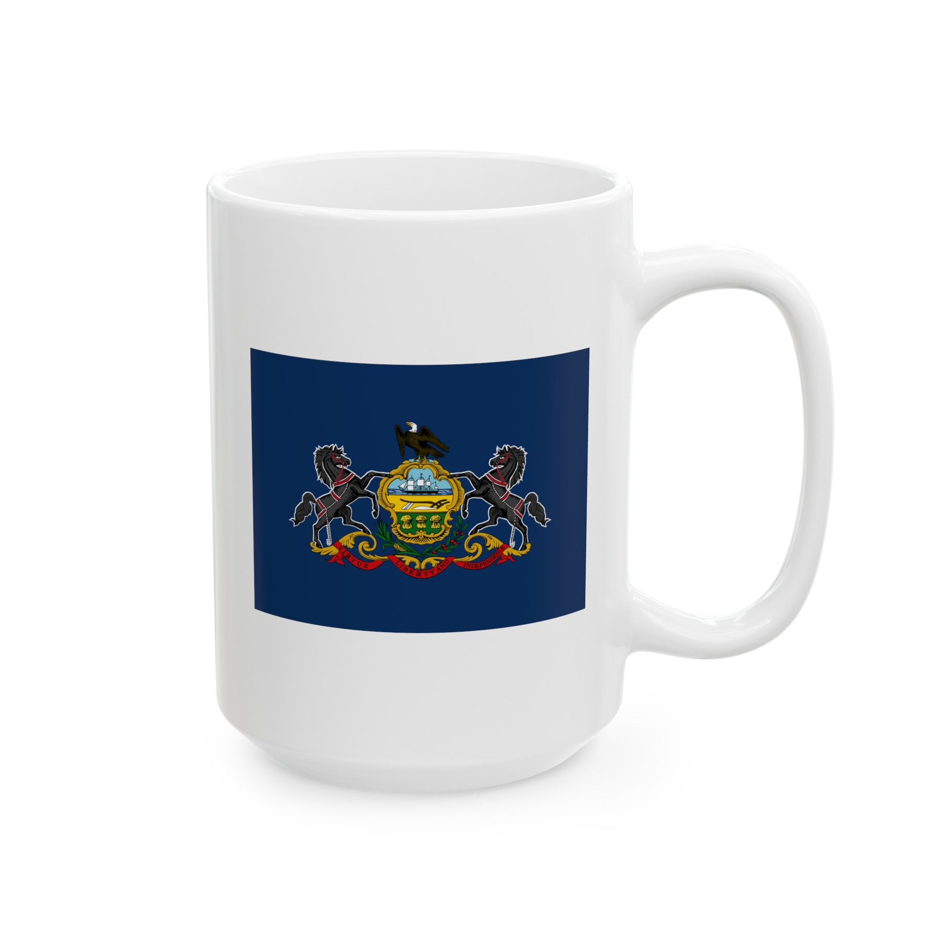 Commonwealth of Pennsylvania State Flag - Double Sided White Ceramic Coffee Mug 15oz by TheGlassyLass.com